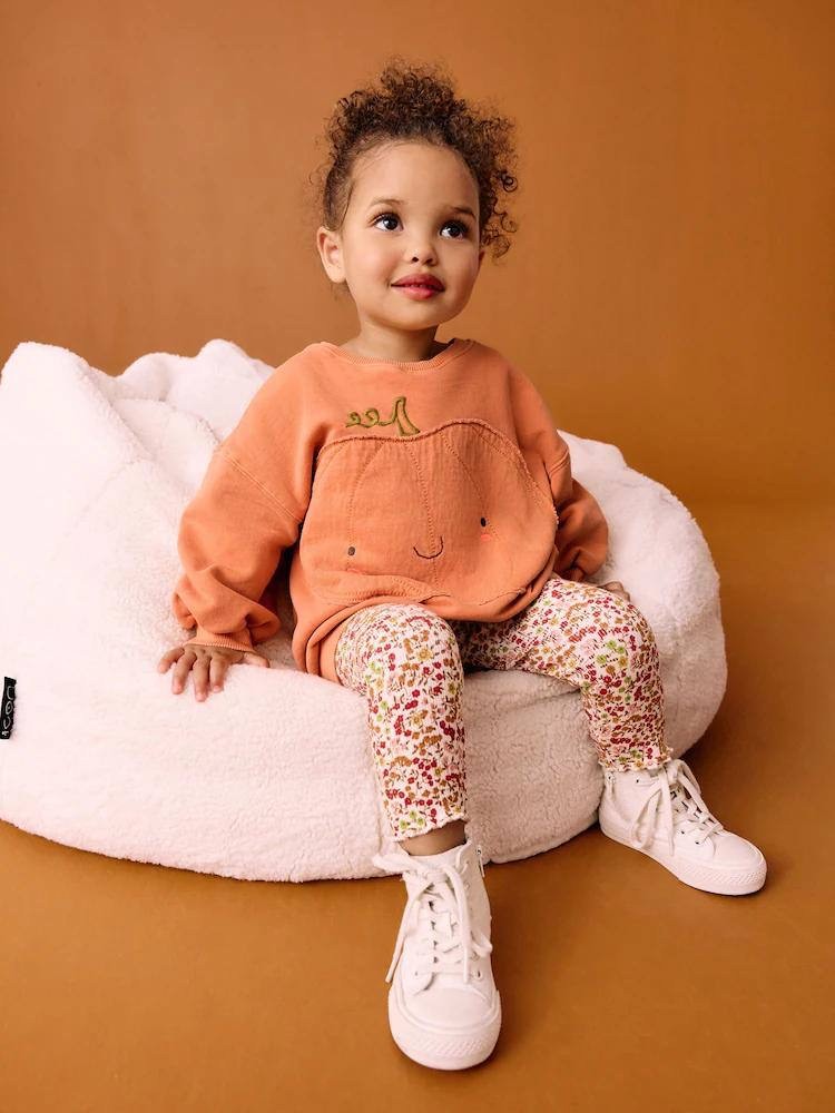 Yeni Sezon Balkabağı Desen Sweatshirt ve Taytlı Takım