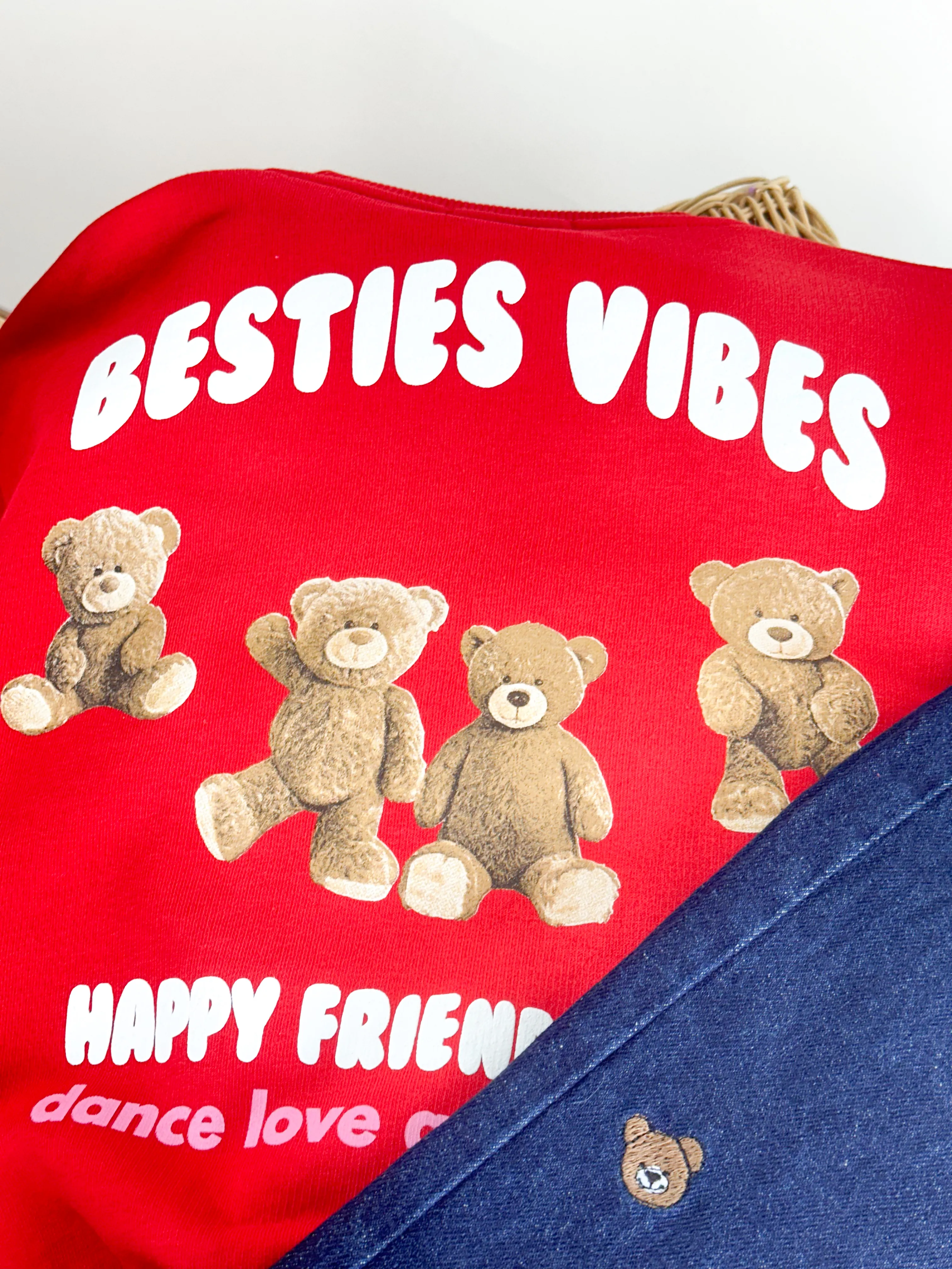 Teddy Baskılı Sweatshirt ve Kot Pantolon Takım