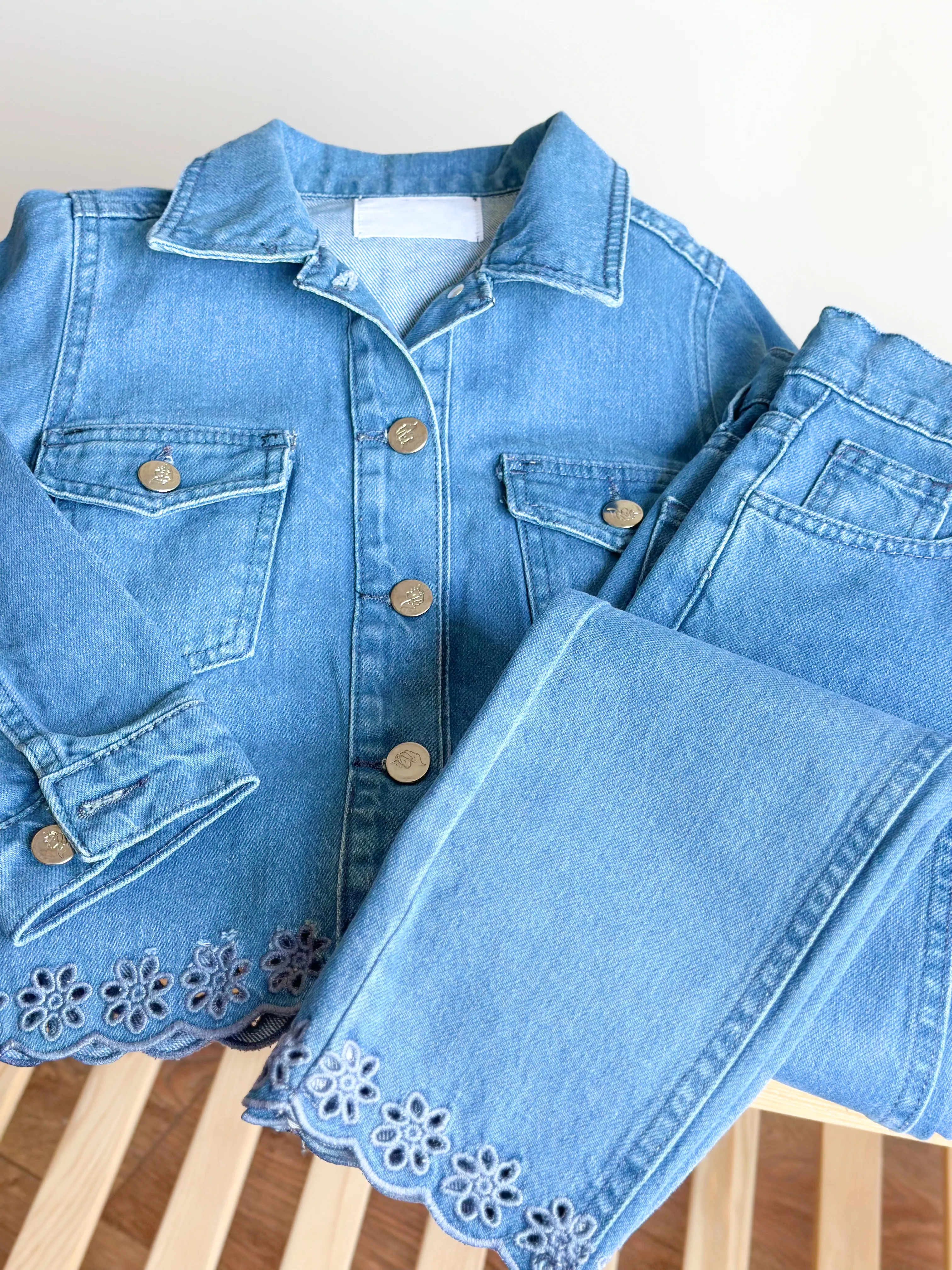 Yeni Sezon Nakış Detaytlı Kot Denim Takım