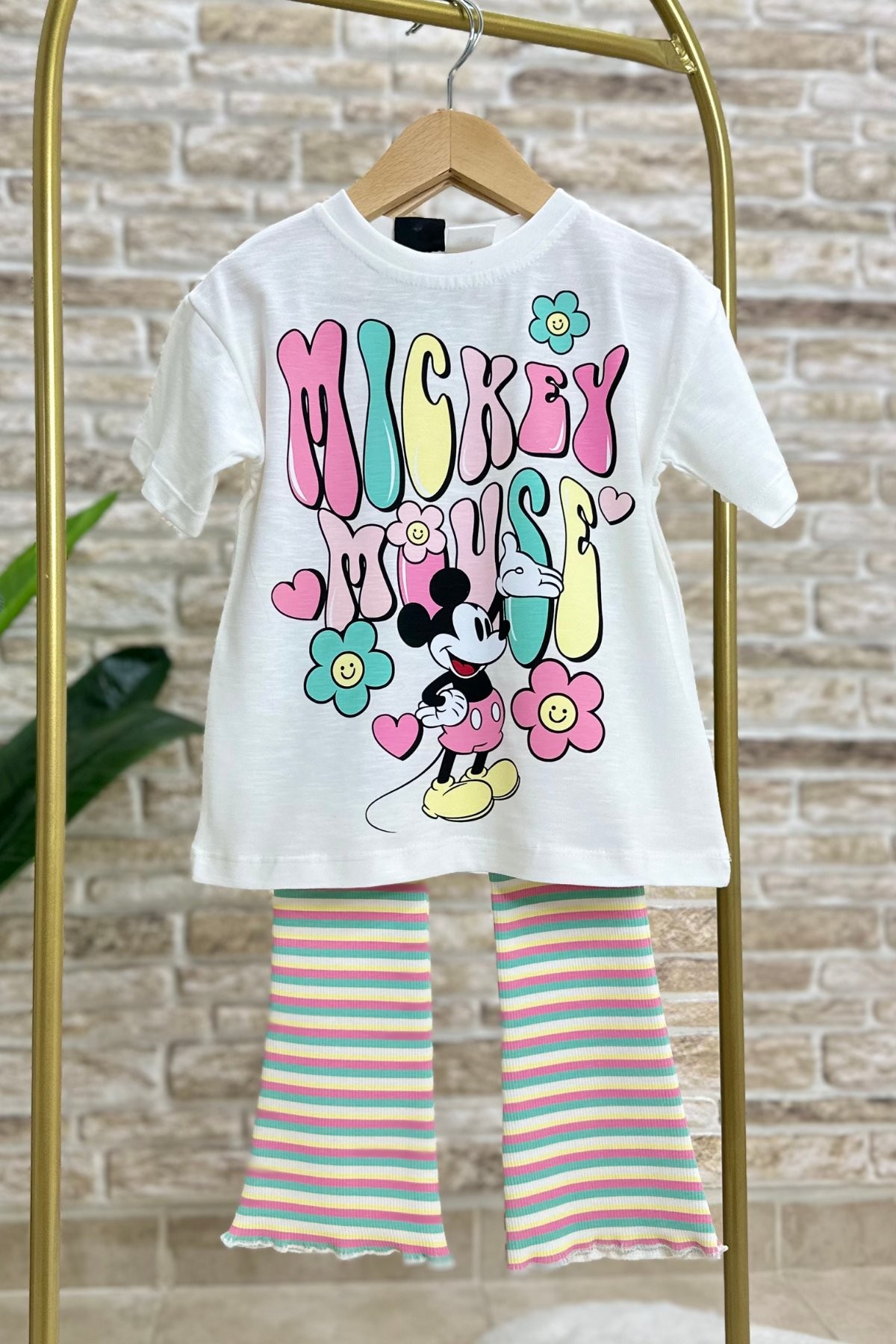 Minnie Çizgili Fitilli Tayt Takım