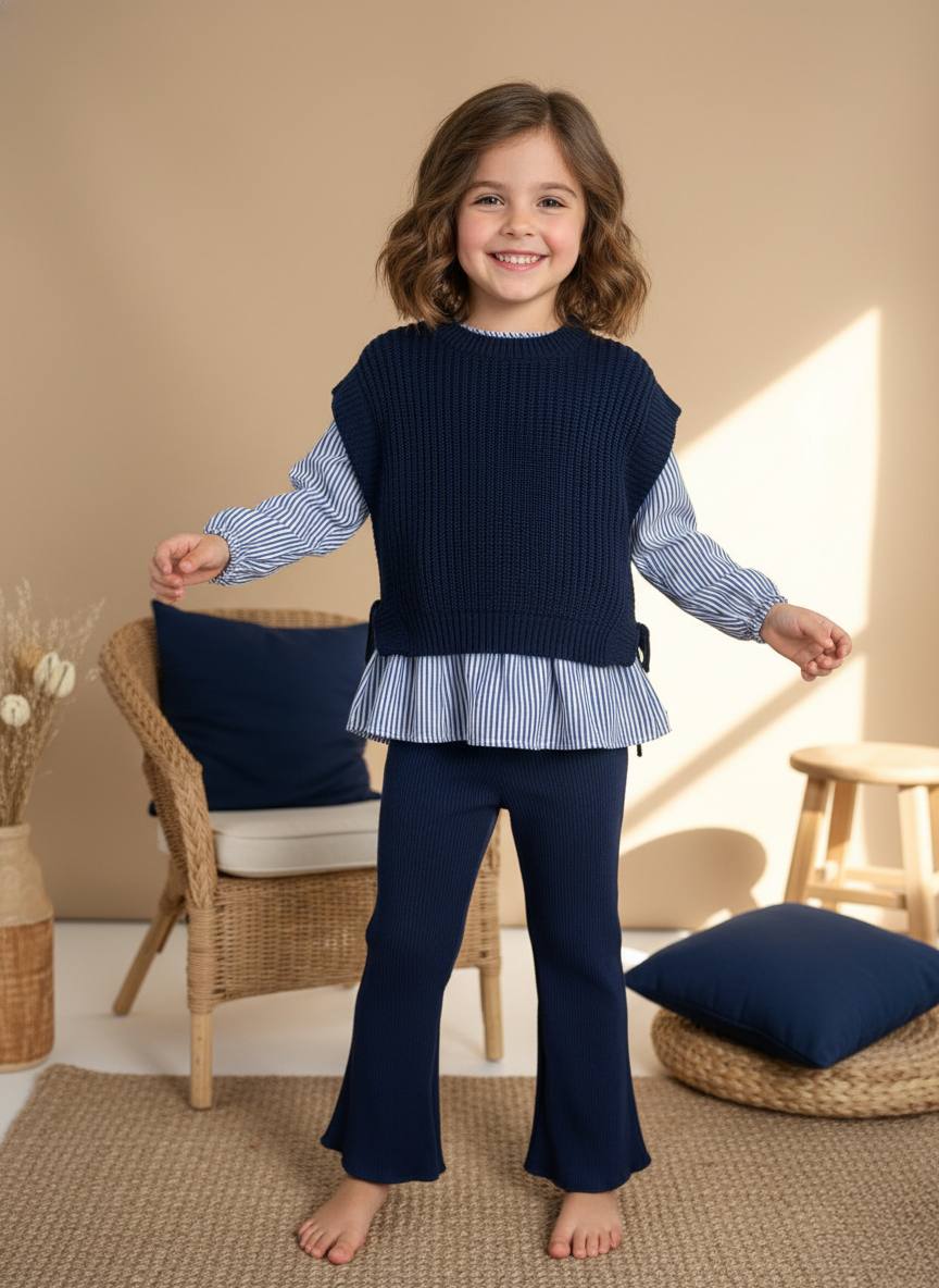 Gömlek Detaylı Triko ve İspanyol Paça Tayt Takım