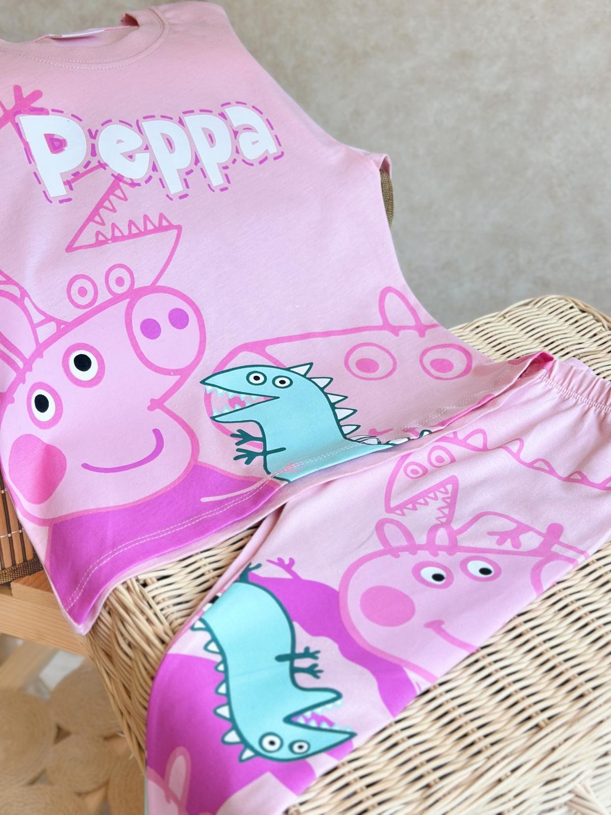 PEPPA Baskılı Açık Pembe Taytlı Takım