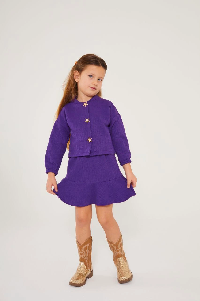 Yıldız Düğmeli Kız Çocuk Takım-Mor