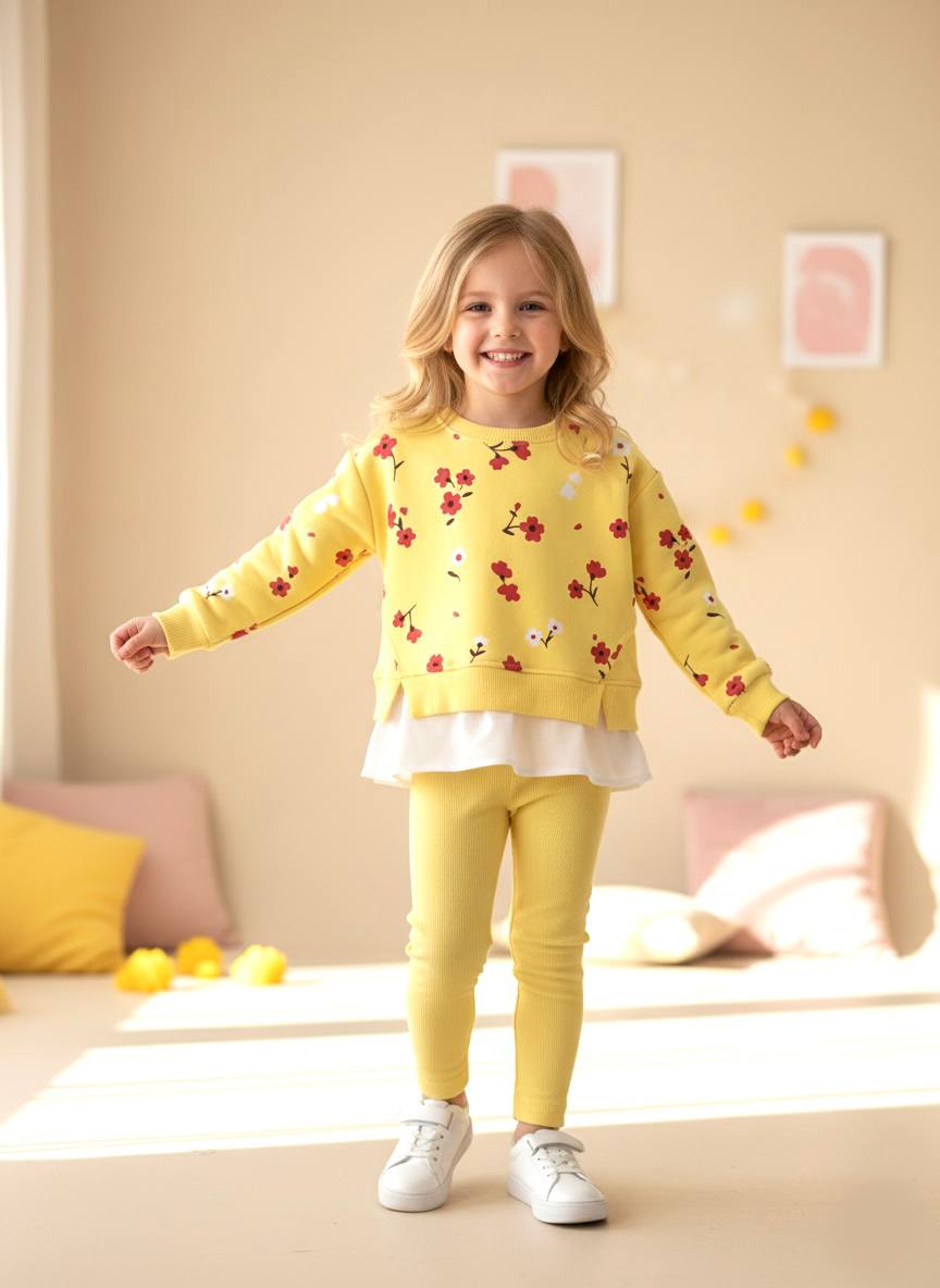  BUTTERYELLOW FLOWERS Gömlek Detaylı Sweatshirt ve Tayt Takım
