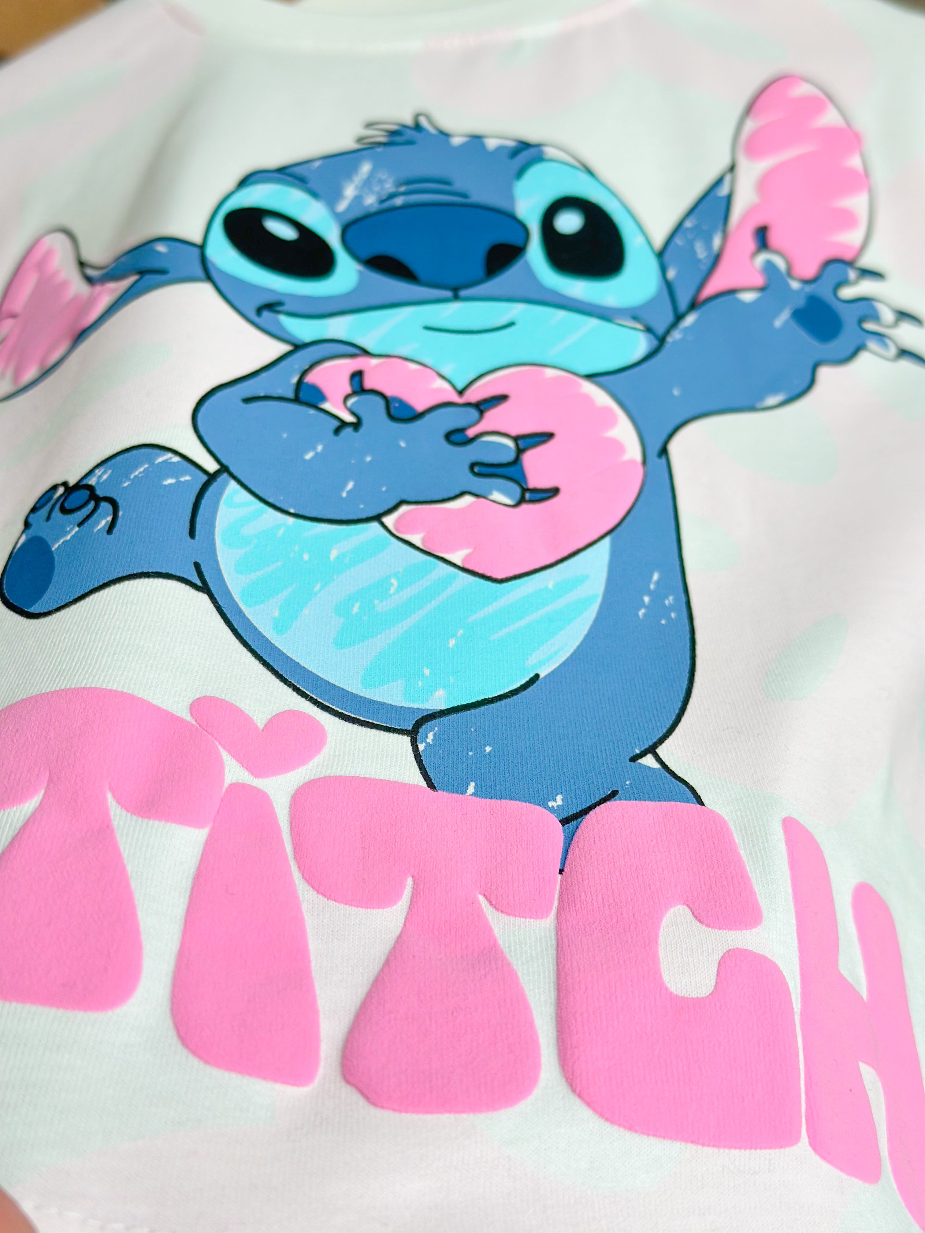 STITCH Kabartma Baskılı T-Shirt ve Şort Takım