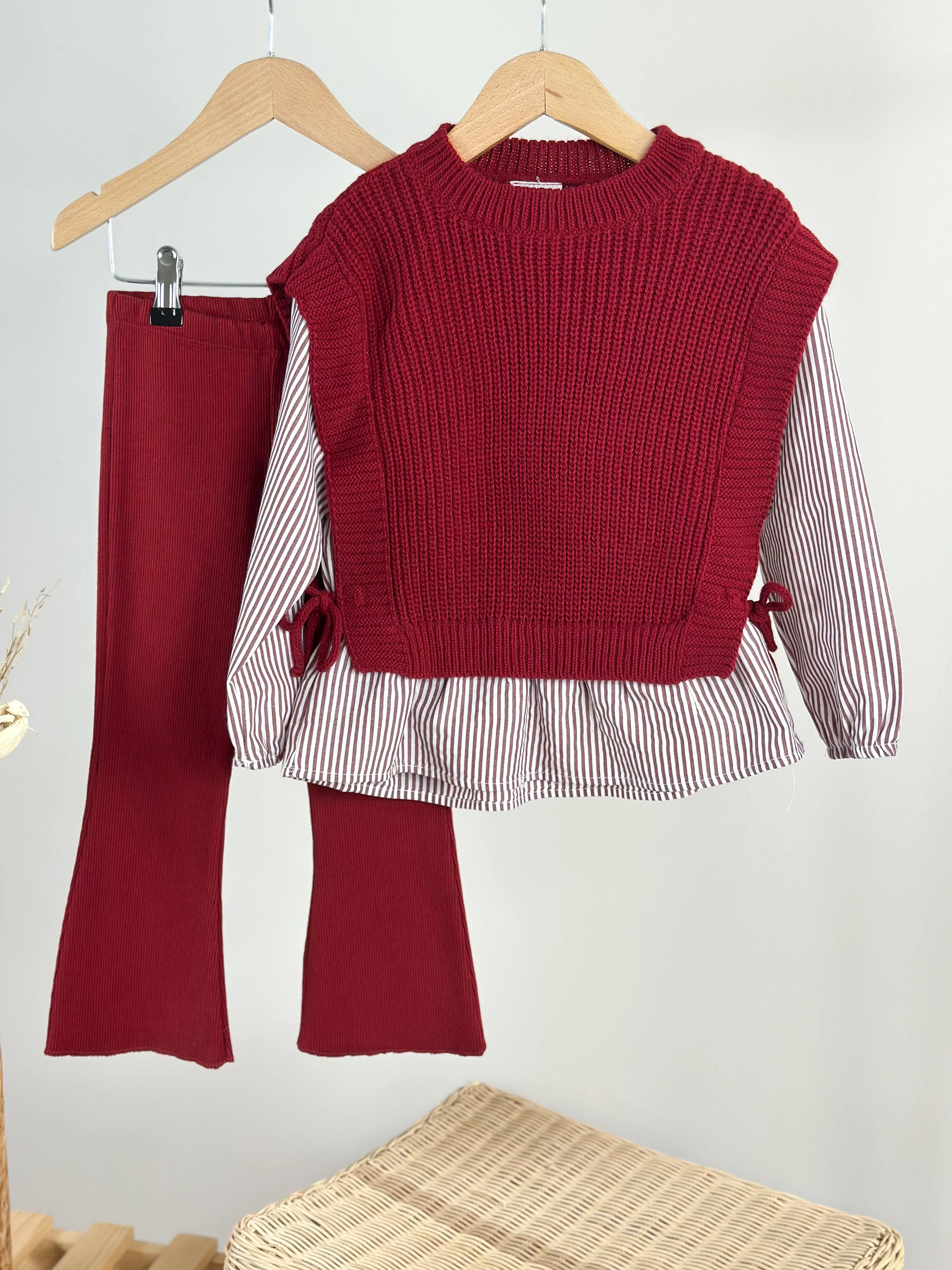 Gömlek Detaylı Triko ve İspanyol Paça Tayt Takım