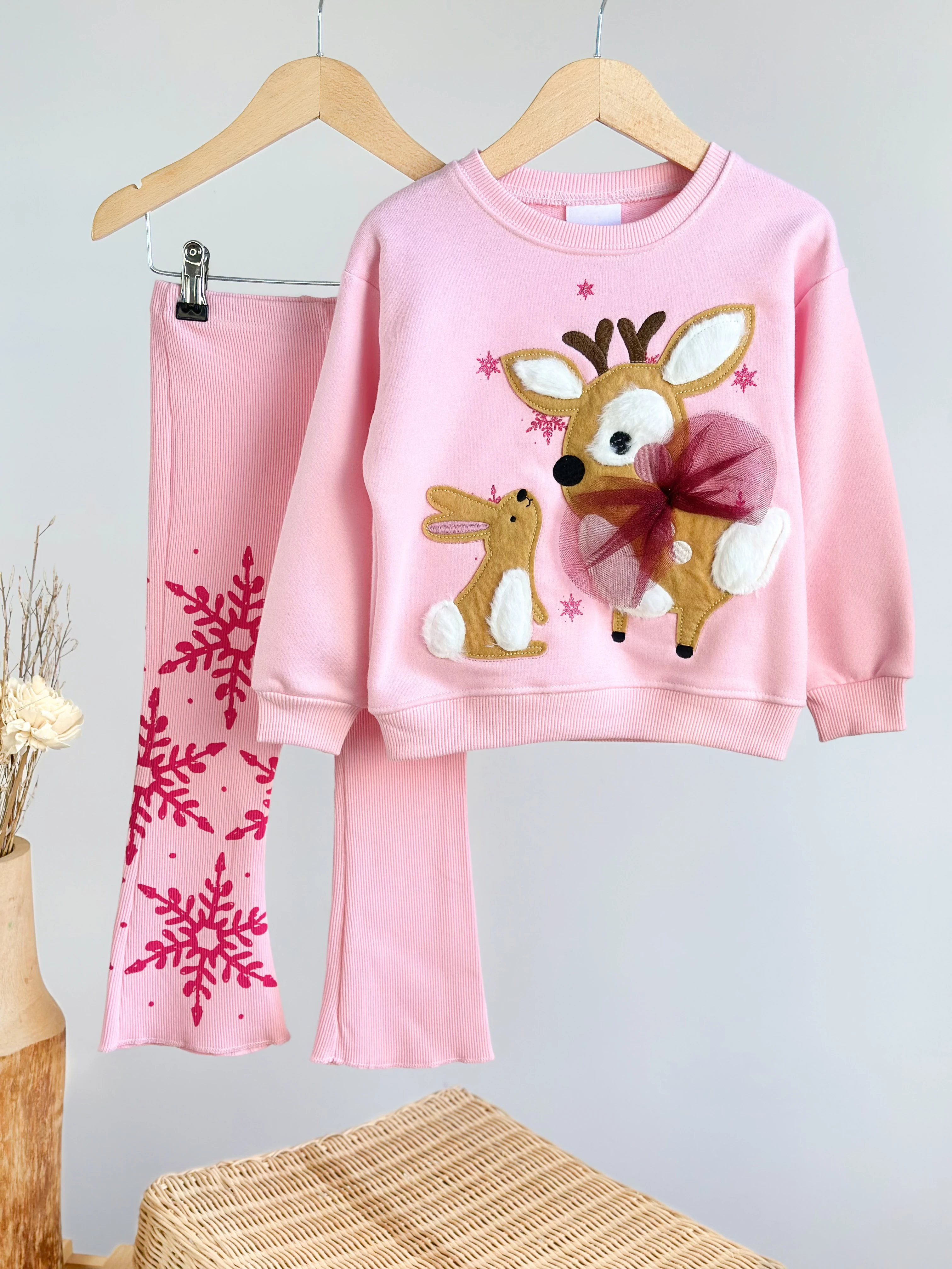 Yeni Yıl Temalı 3 Boyutlu Sweatshirt ve Tayt Takım