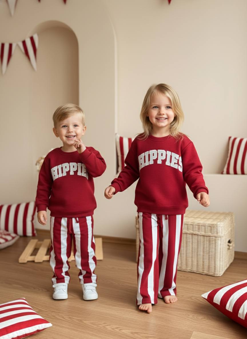 Unisex CHIPPIES Baskılı Sweatshirt ve 3 İplik Eşofman Takımı