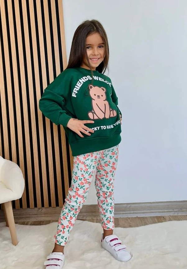 FRIENDS WELCOME Baskılı Kız Çocuk Sweatshirt ve Tayt Takım