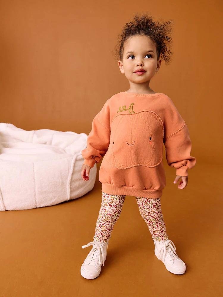 Yeni Sezon Balkabağı Desen Sweatshirt ve Taytlı Takım
