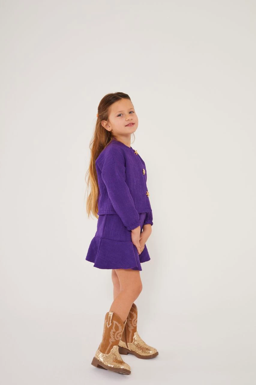 Yıldız Düğmeli Kız Çocuk Takım-Mor