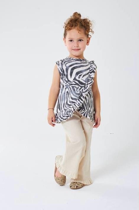 Zebra Desenli Bluz ve Keten Pantolon Takım