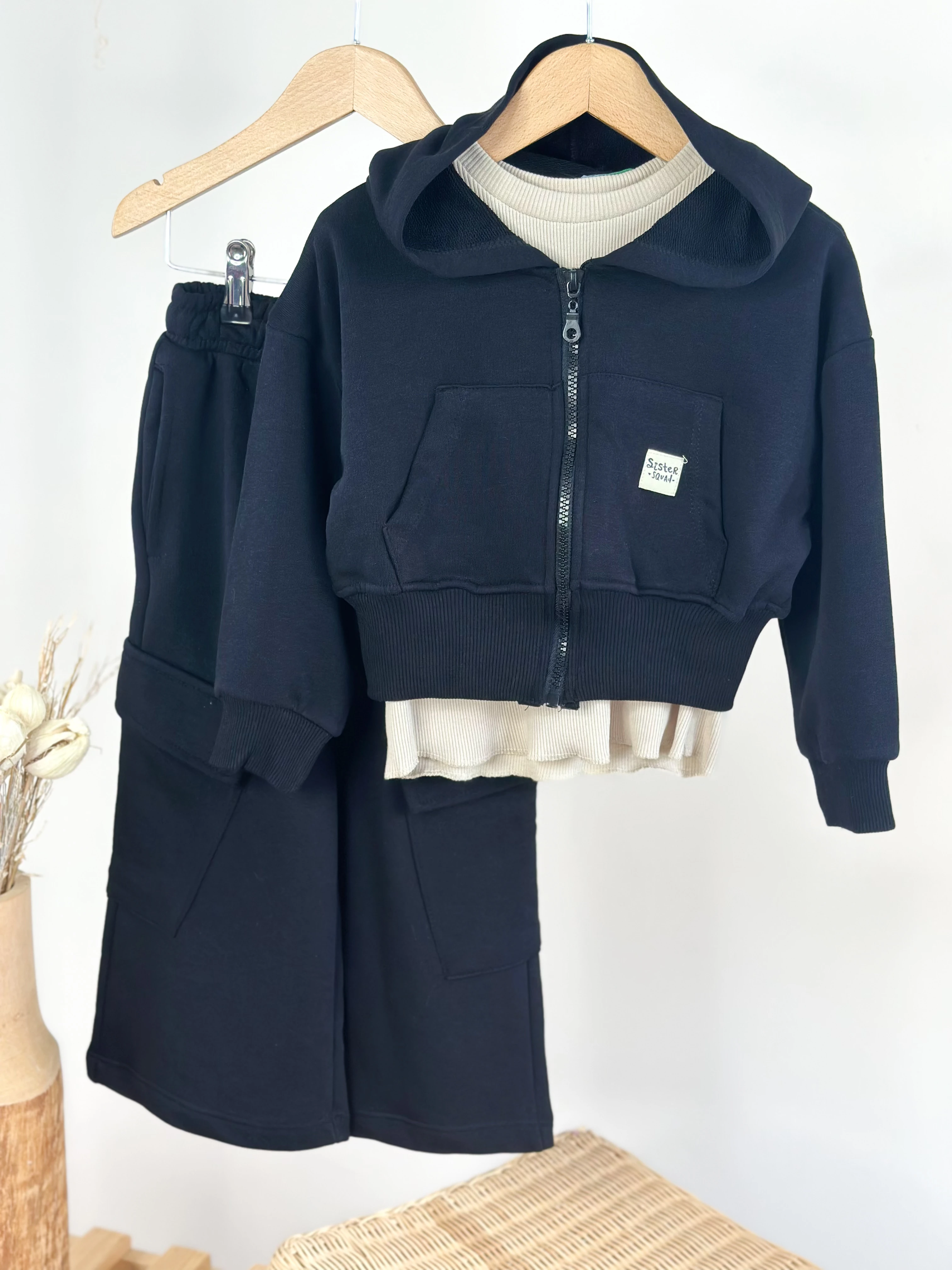 Kapüşonlu Sweatshirt - Bluz ve Cep Detaylı Pantolon 3'lü Takım