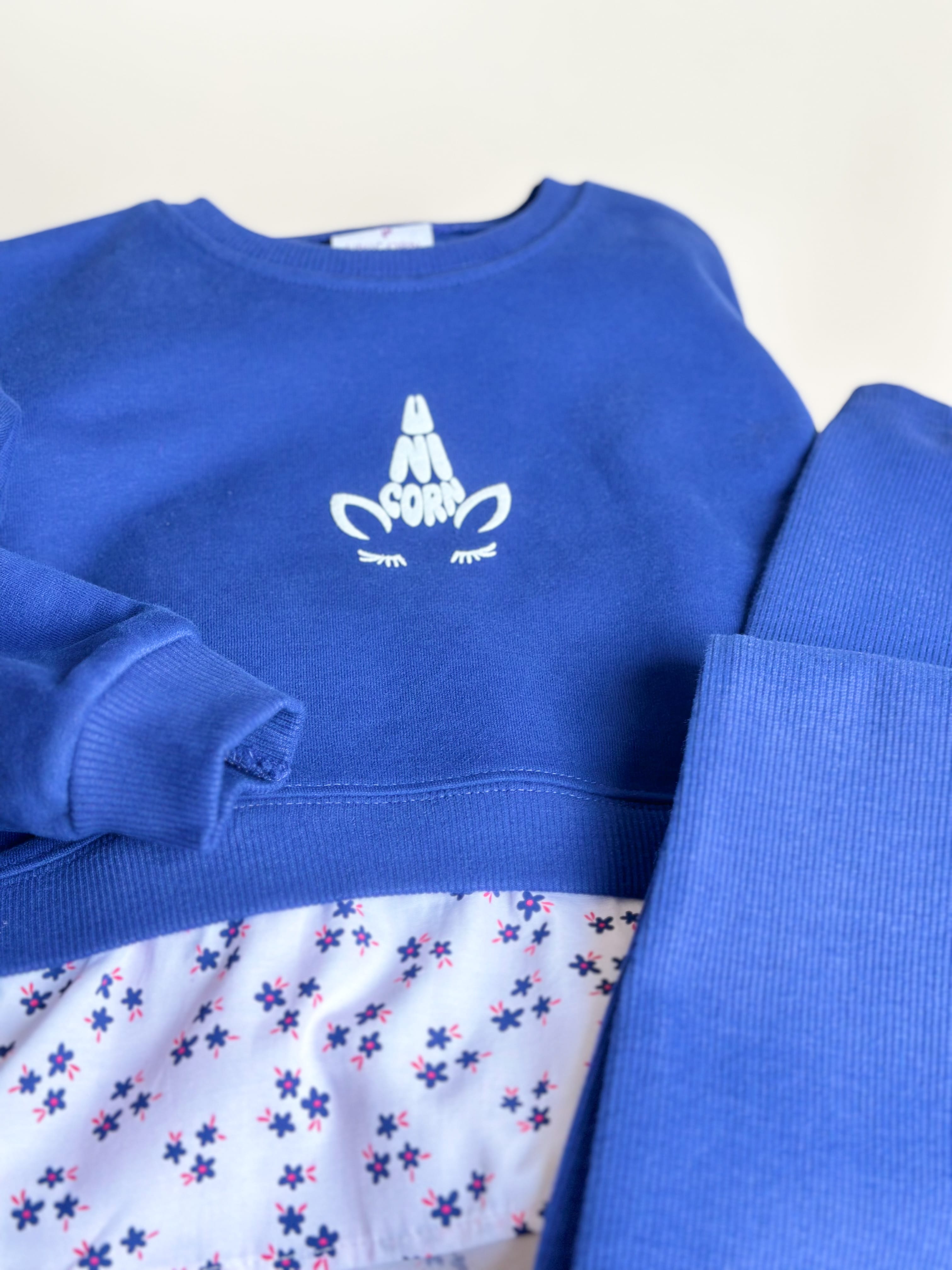 NAVYBLUE FLOWER Gömlek Detaylı Sweatshirt ve İspanyol Paça Tayt Takım