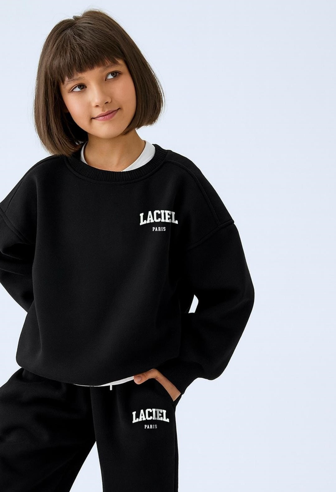 Winter Club Baskılı Sweatshirt ve Eşofman Takım-Siyah
