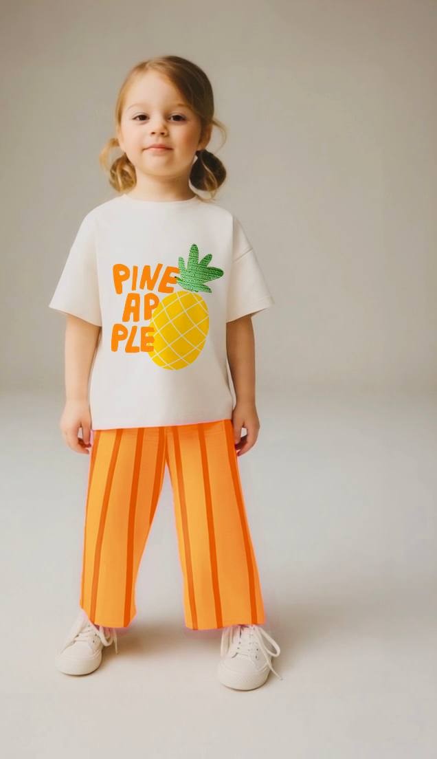 PINEAPPLE Kabartma Baskılı 3D T-Shirt ve Müslin Pantolon Takım