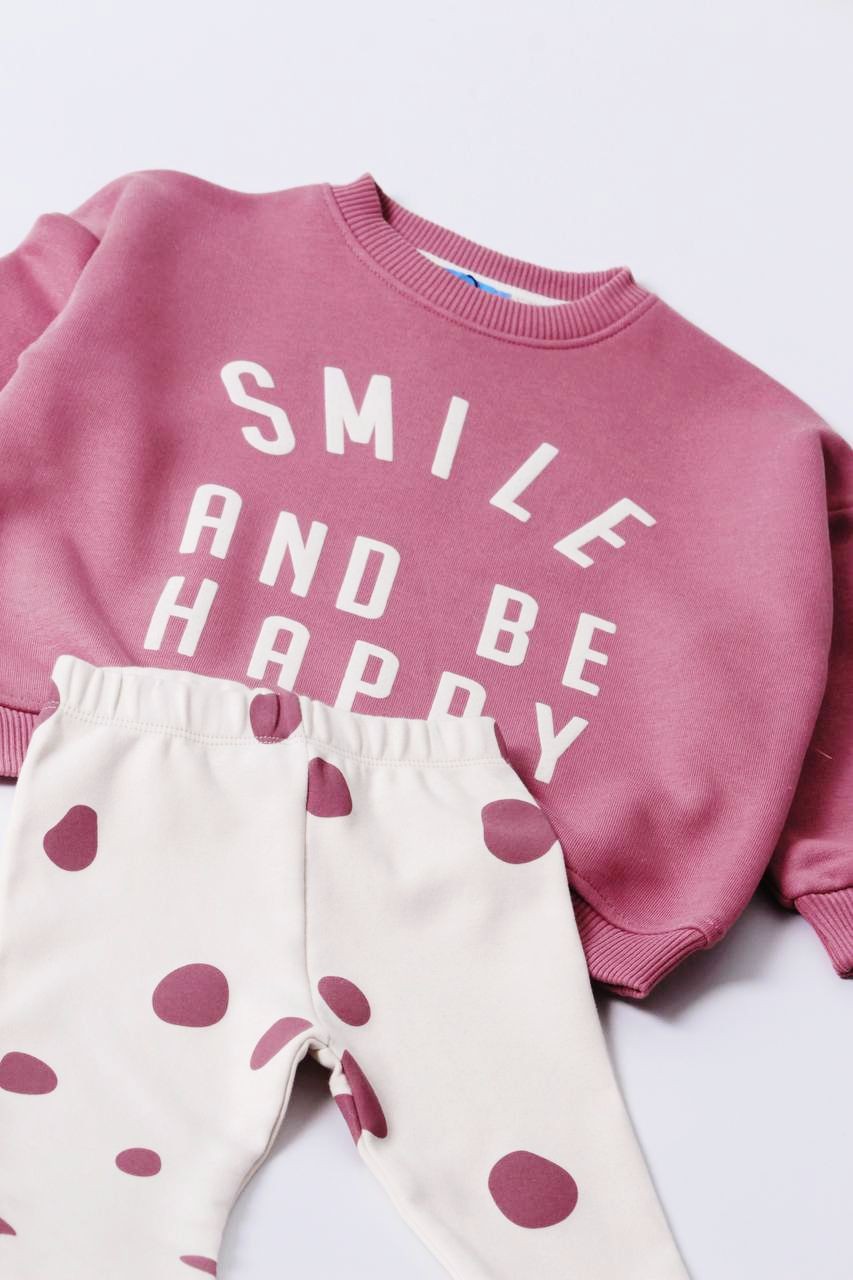 Smile And Be Happy Kız Çocuk Sweatshirt ve Tayt Takım
