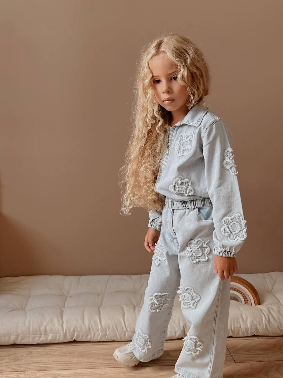 Çiçekli Denim Takım