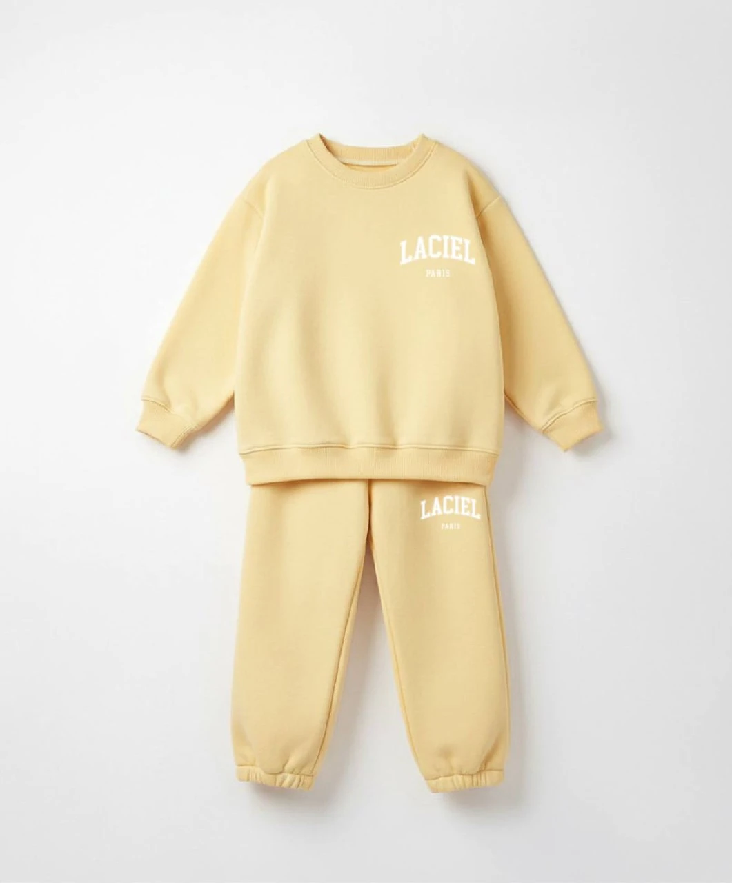 Unisex 3 İplik Sweatshirt ve Eşofman Altı Takım-Sarı