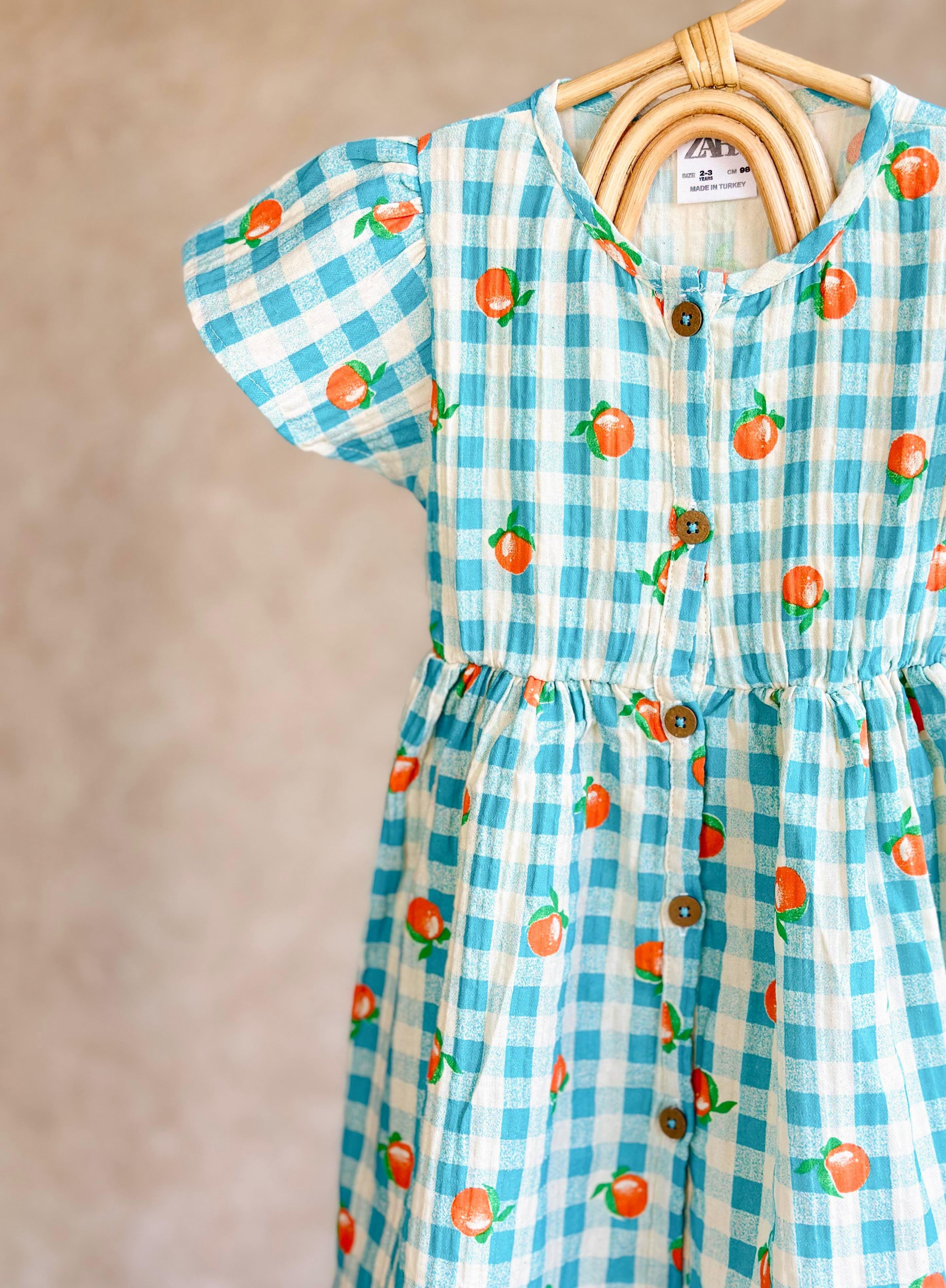 FRUIT DRESS Pamuk Keten Kumaş Elbise