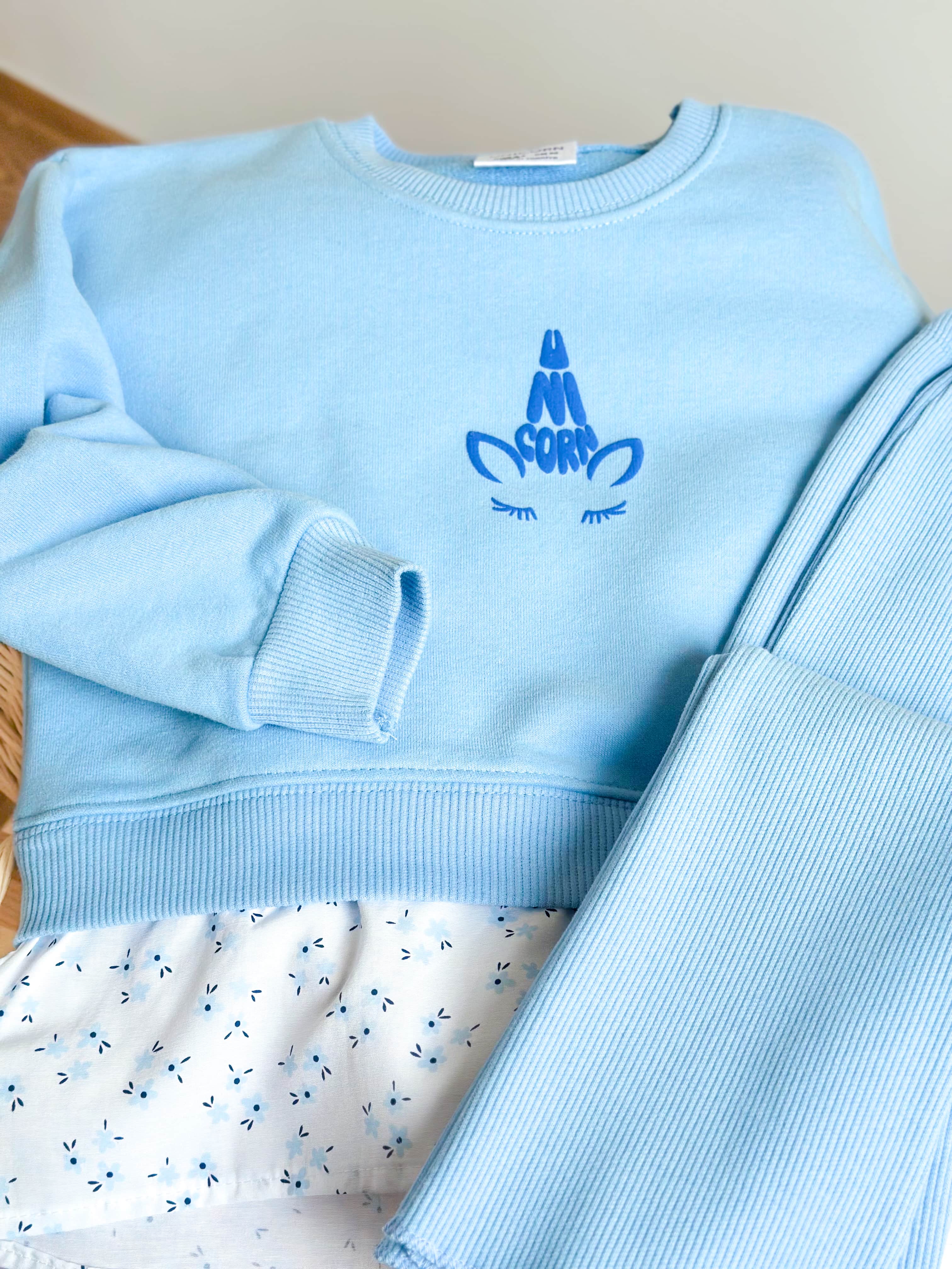 BABYBLUE FLOWER Gömlek Detaylı Sweatshirt ve İspanyol Paça Tayt Takım