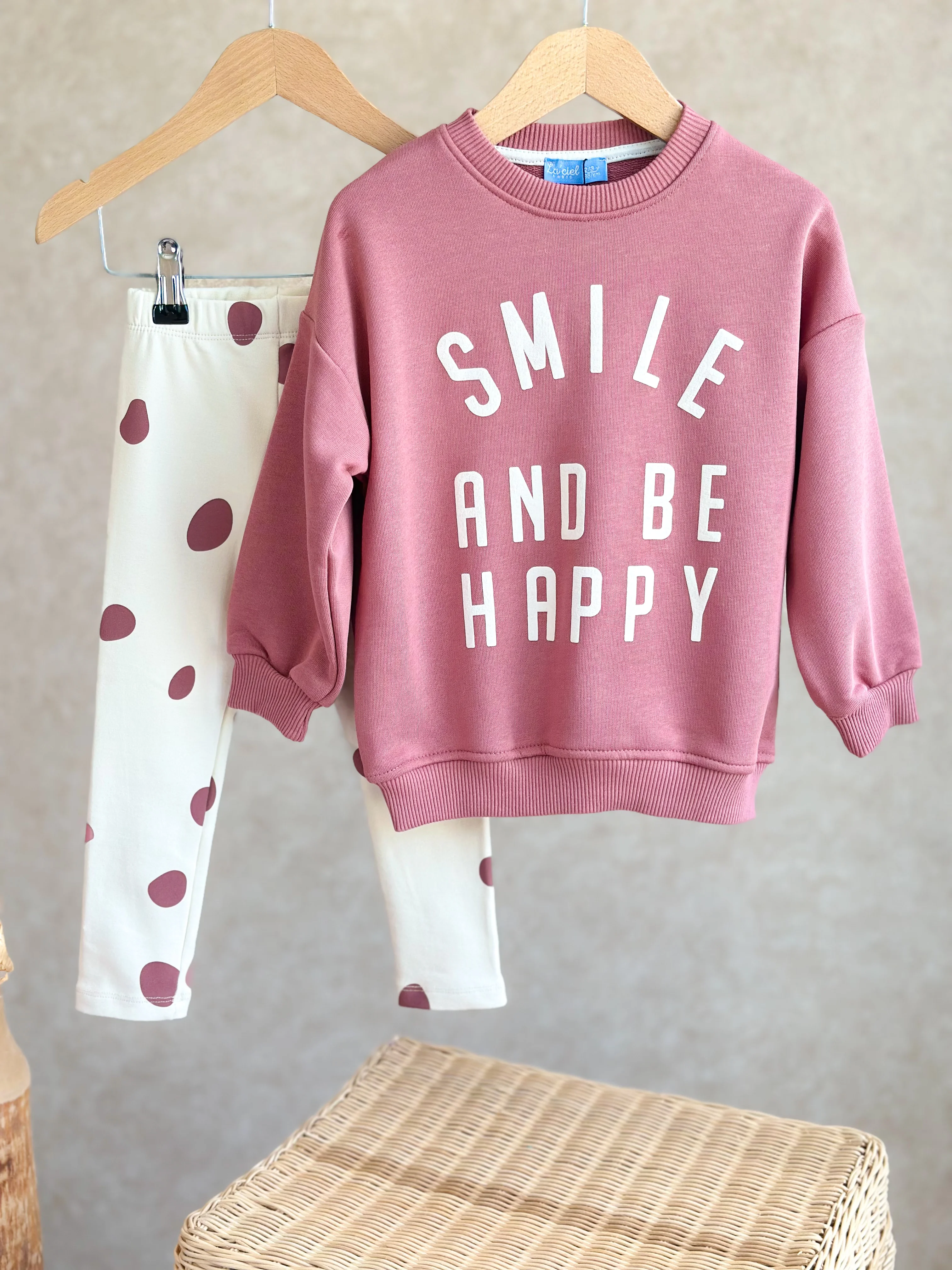 Smile And Be Happy Kız Çocuk Sweatshirt ve Tayt Takım
