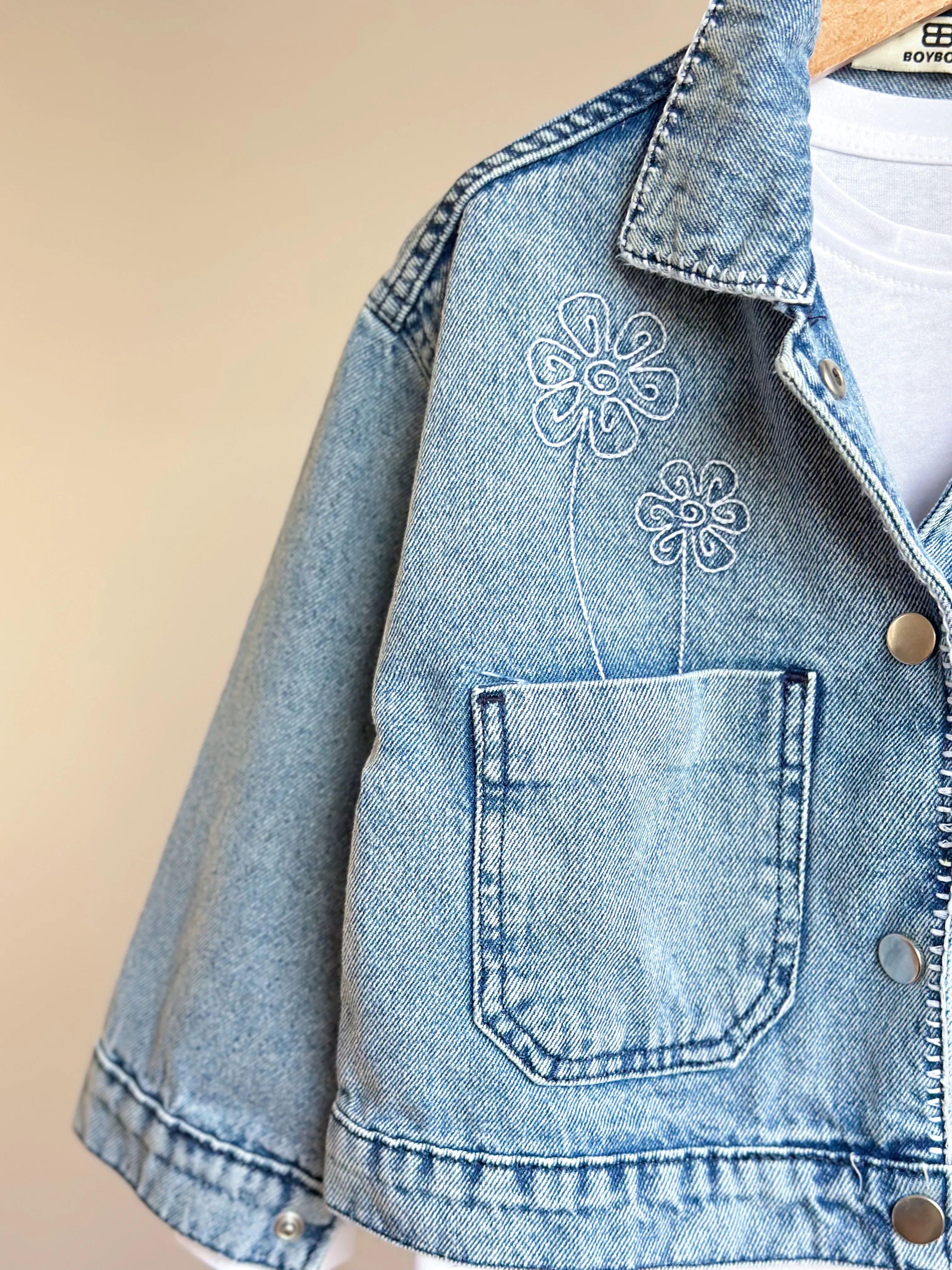 Çiçek Nakışlı Denim Takım