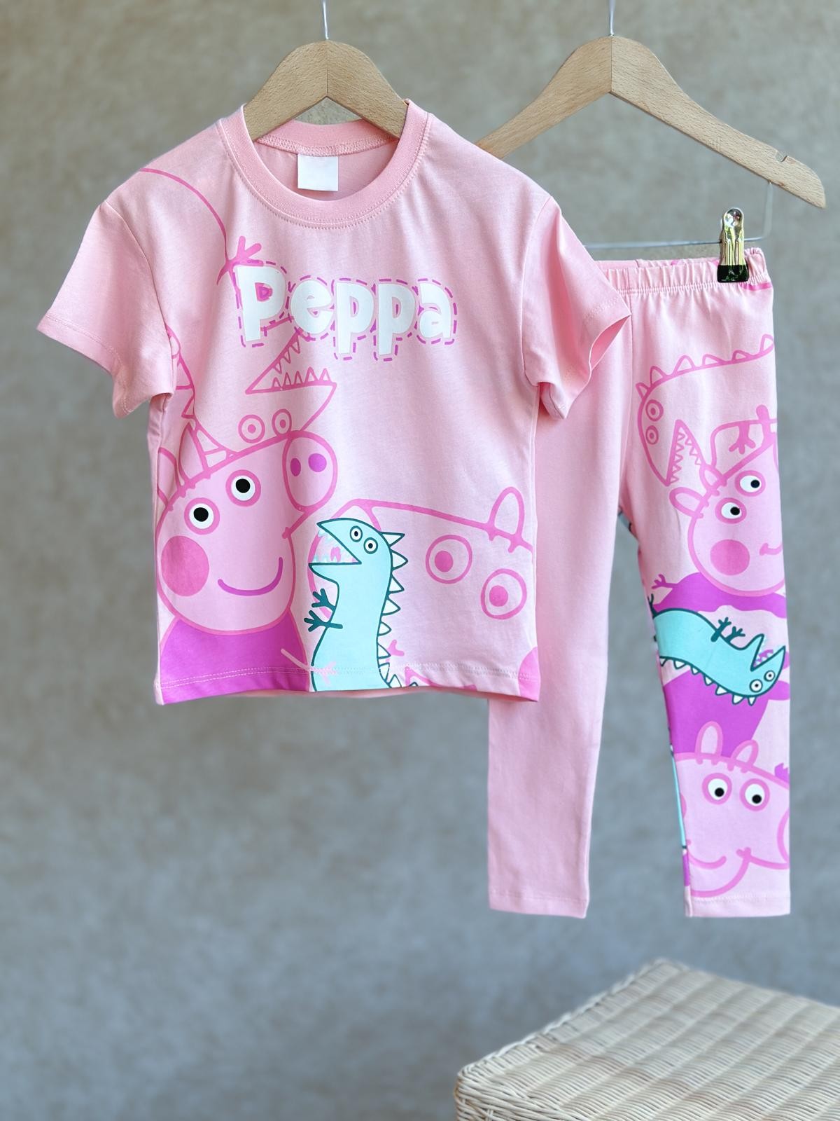 PEPPA Baskılı Açık Pembe Taytlı Takım