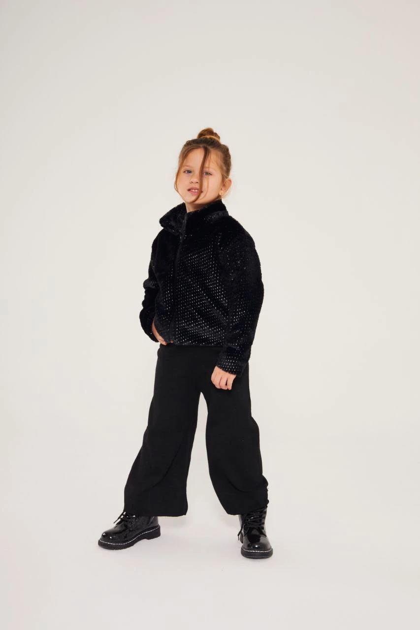 Sim Baskılı Peluş Ceket ve Triko Pantolon Takım