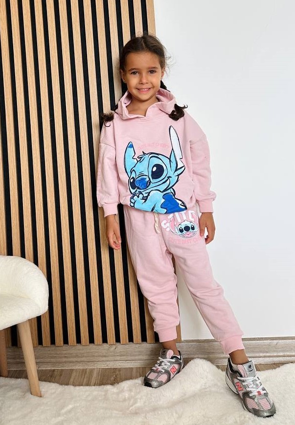 Stitch Baskılı Kapüşonlu Swaetshirt ve Eşofman Takımı