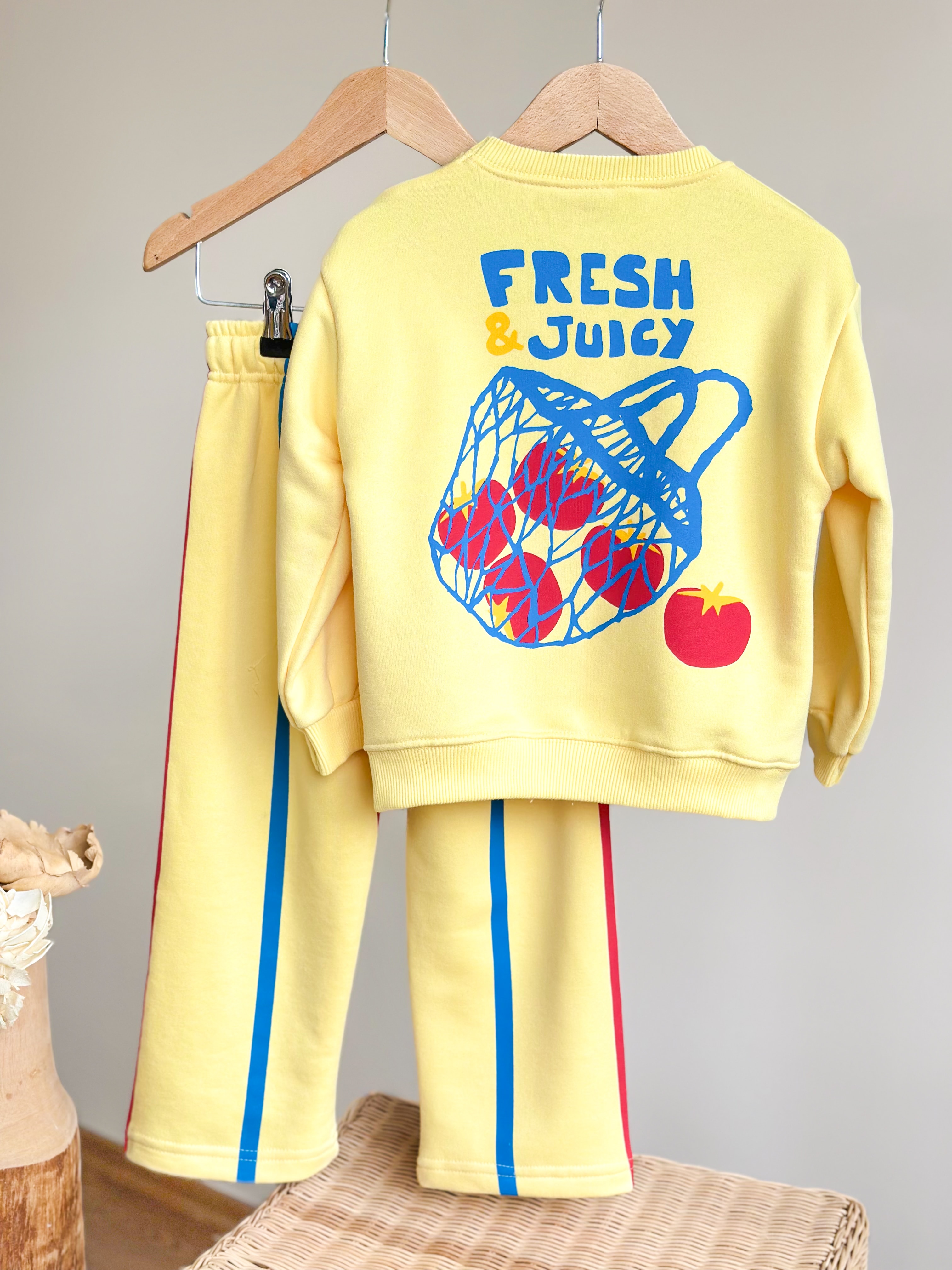 FRESH & JUİCY BASKILI Sweatshirt ve 3 İplik Alt Eşofman Takım-Sarı