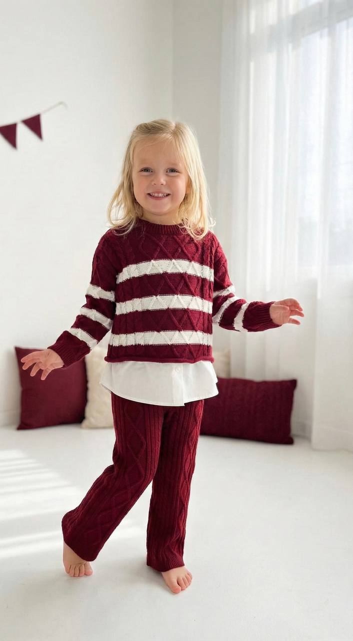 CHERRY ANGEL Gömlek Detaylı Triko ve Triko Pantolon