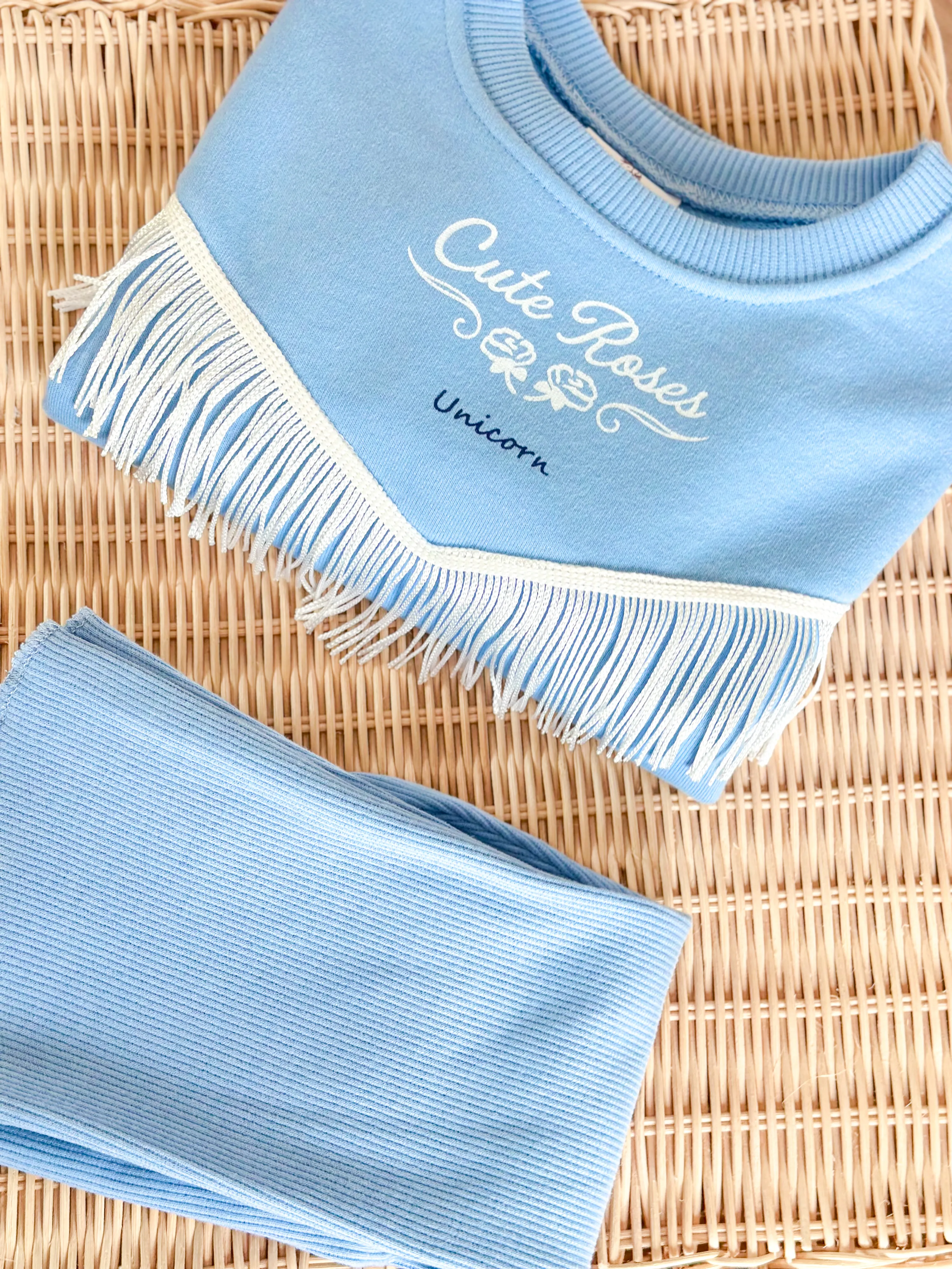 DONELLA Babyblue Püskül Detaylı Sweatshirt ve İspanyol Paça Tayt Takım 