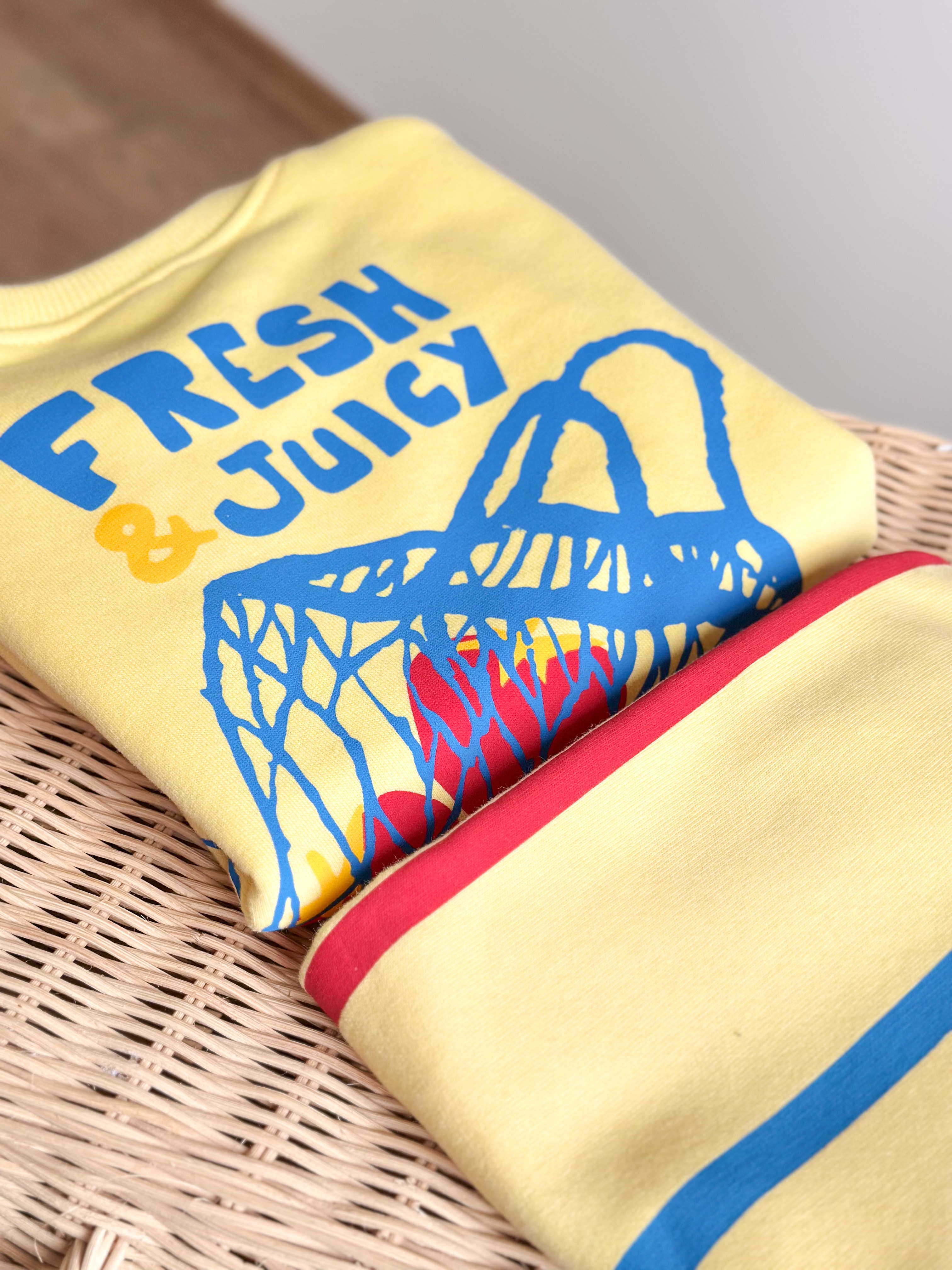 FRESH & JUİCY BASKILI Sweatshirt ve 3 İplik Alt Eşofman Takım-Sarı