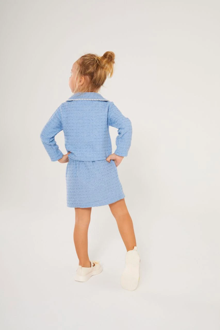 İnci Detaylı Tüvit Kız Çocuk Takım-Mavi