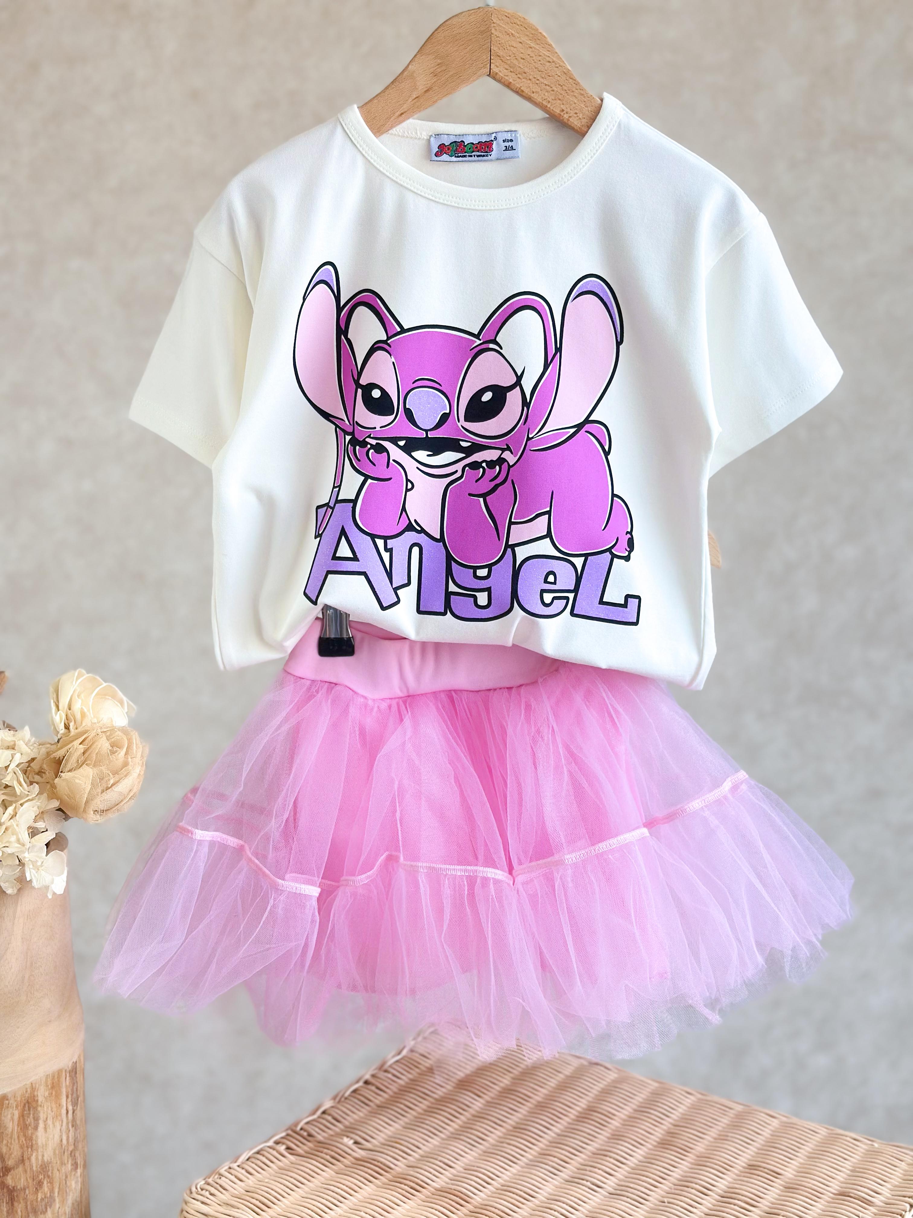 Tütü Etekli Stitch Takım-Pink