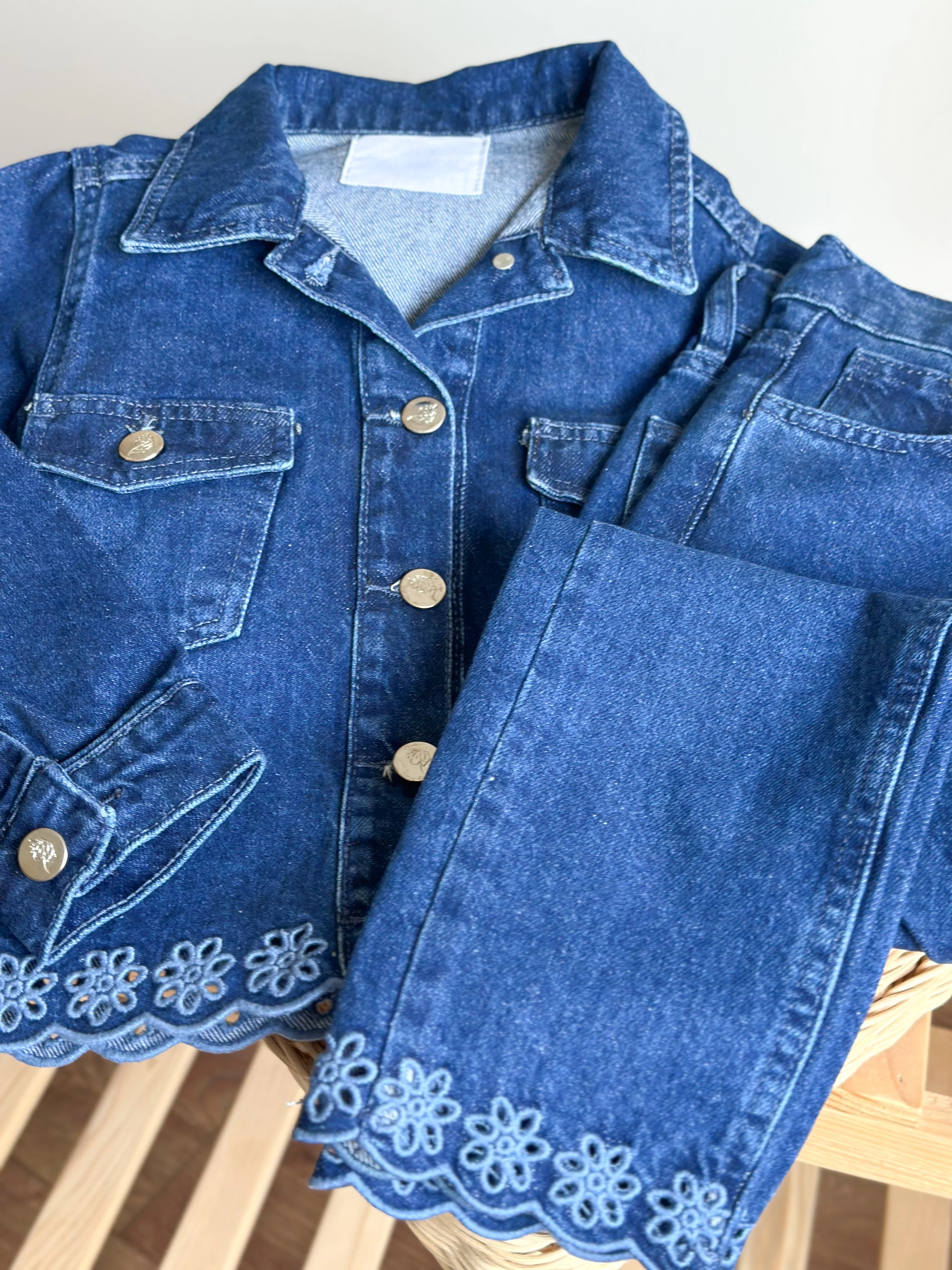 Yeni Sezon Nakış Detaytlı Kot Denim Takım