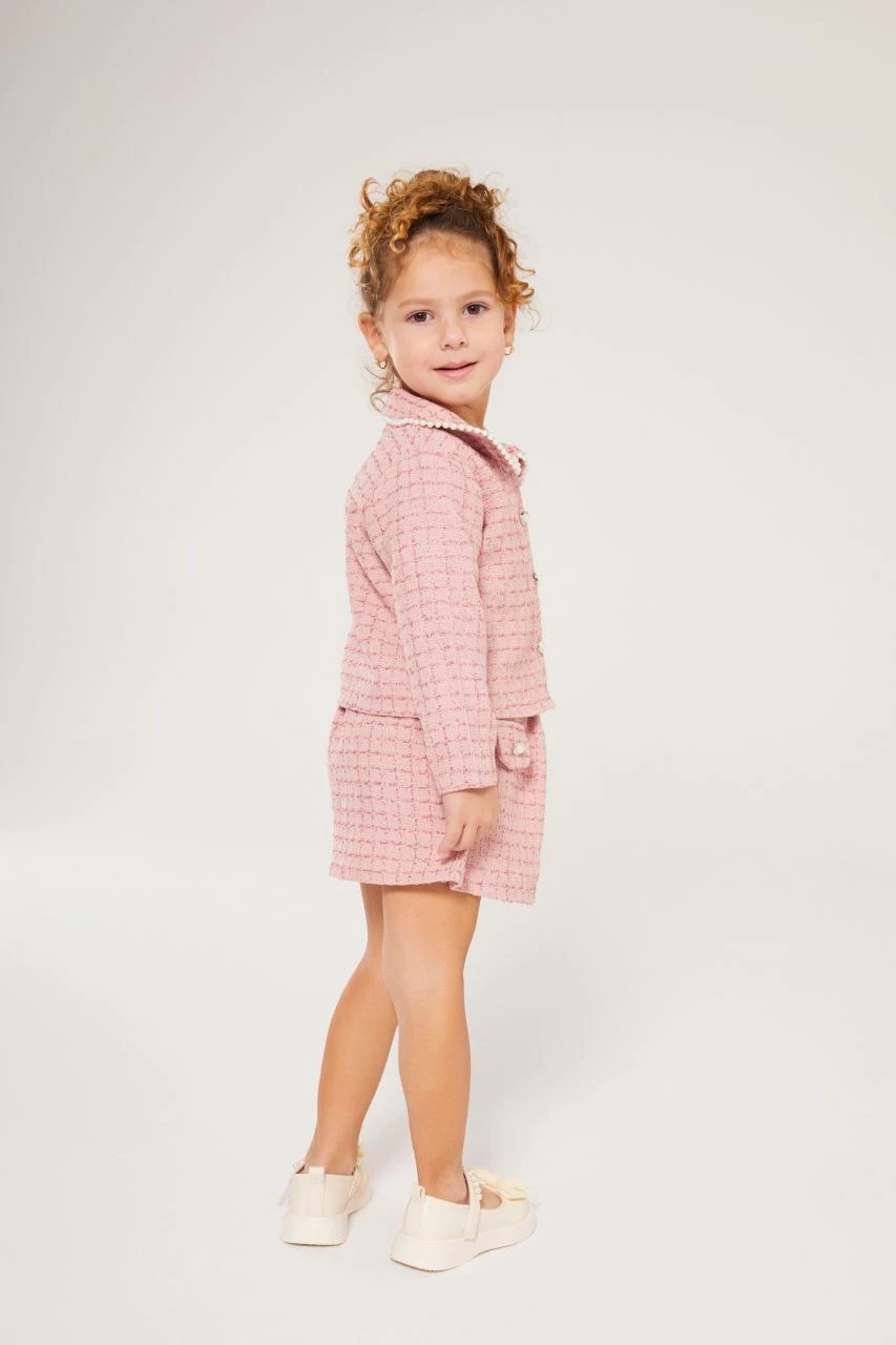 İnci Detaylı Tüvit Kız Çocuk Takım-Pembe