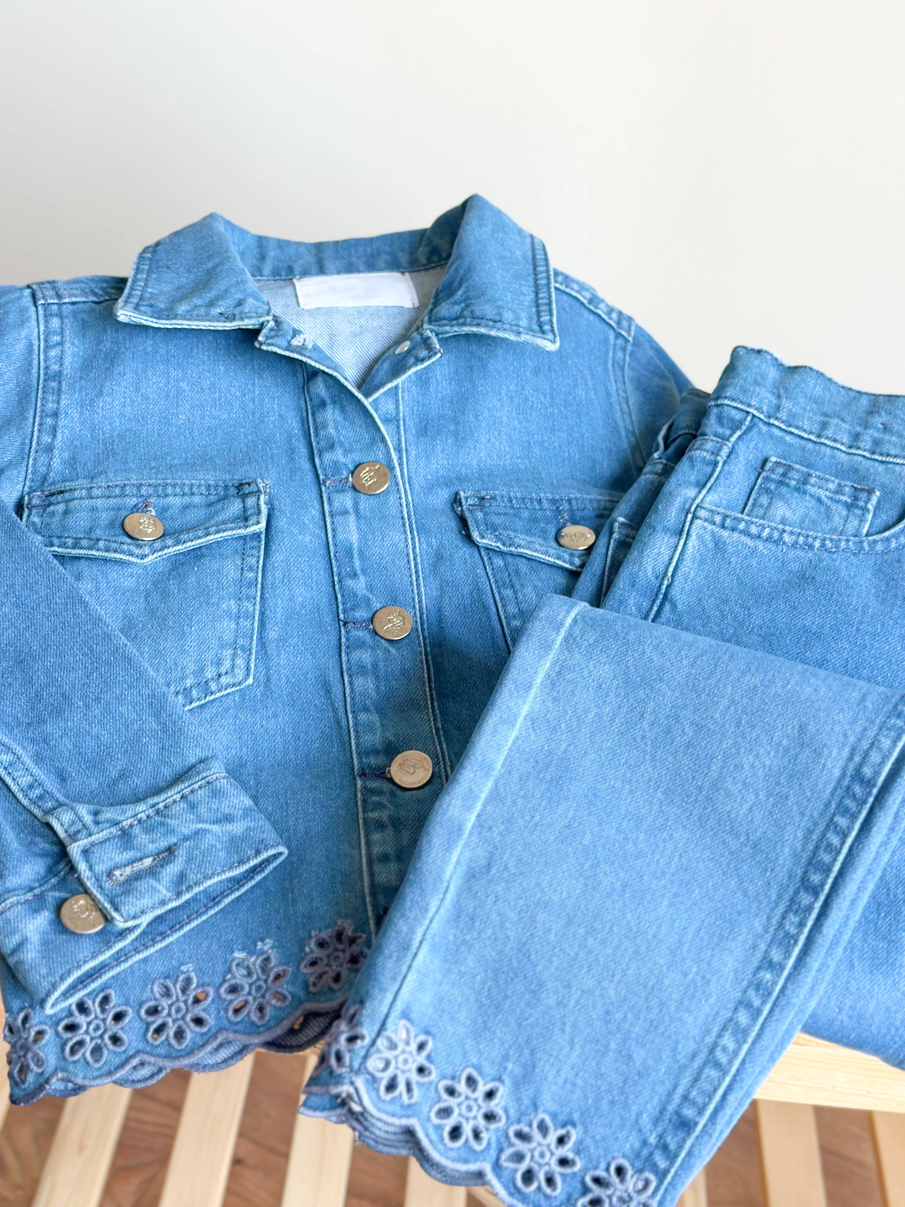 Yeni Sezon Nakış Detaytlı Kot Denim Takım