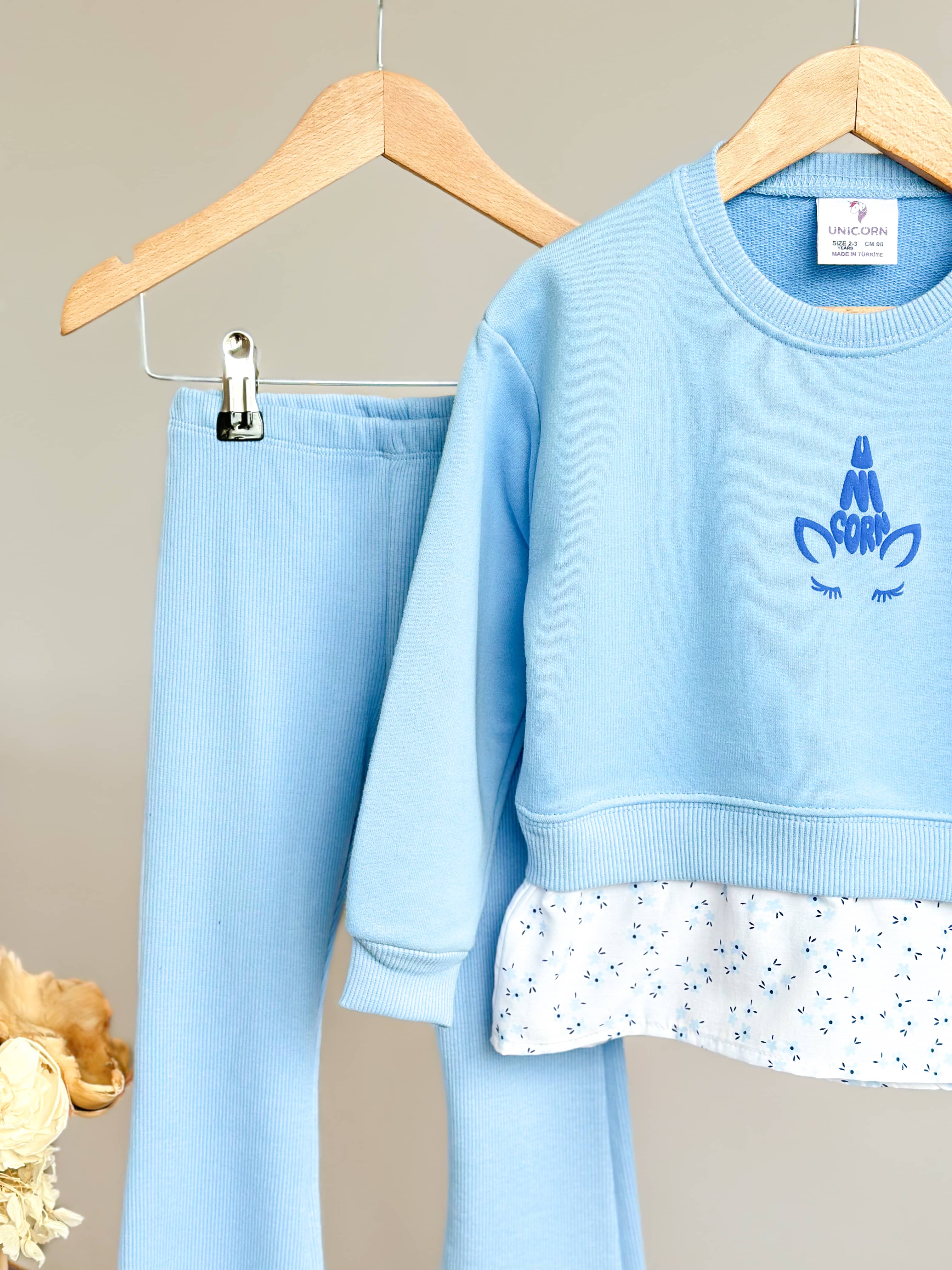 BABYBLUE FLOWER Gömlek Detaylı Sweatshirt ve İspanyol Paça Tayt Takım