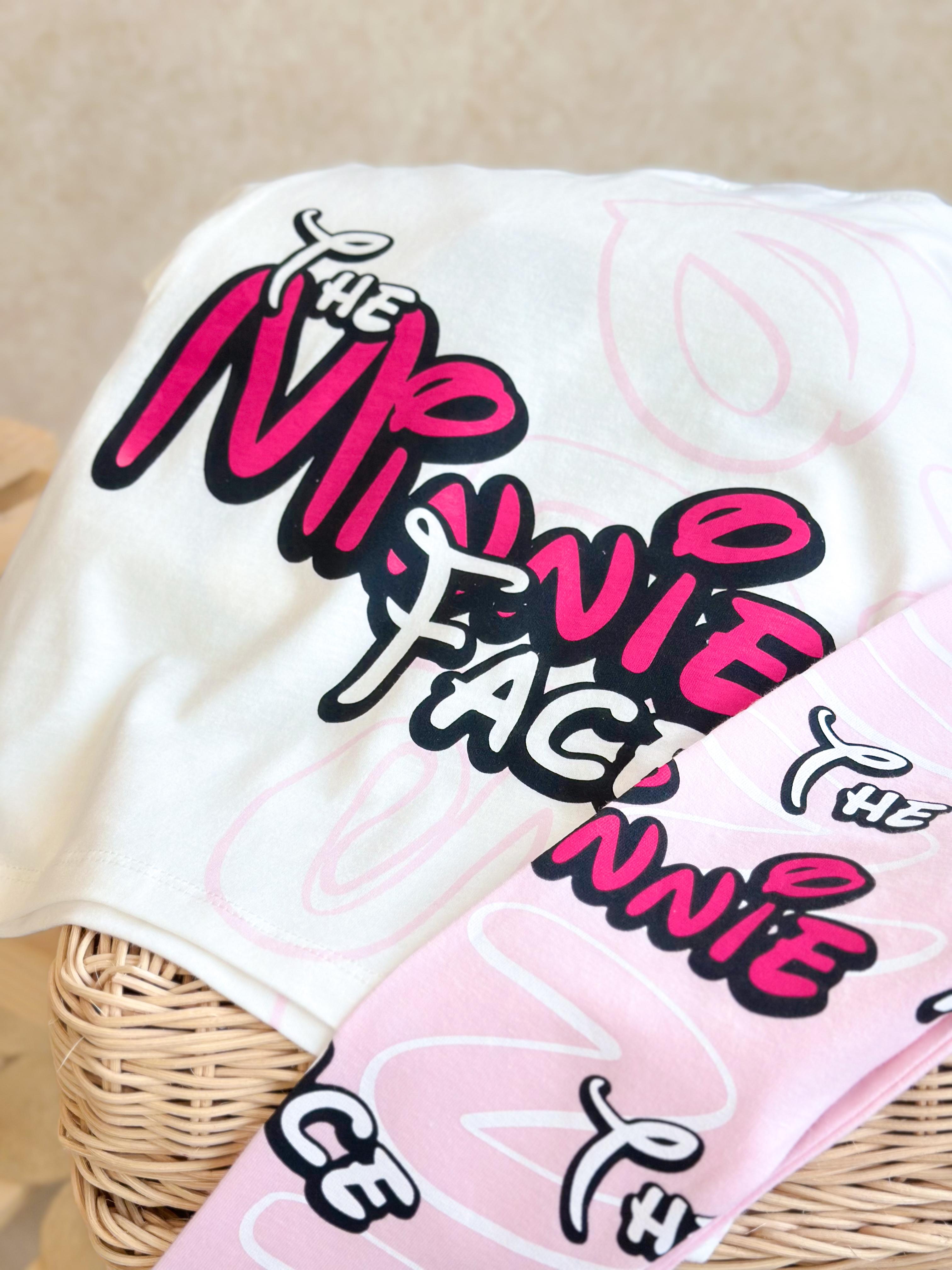 MINNIE FACE 3D Saten Kurdele Detaylı T-Shirt ve Tayt Takım