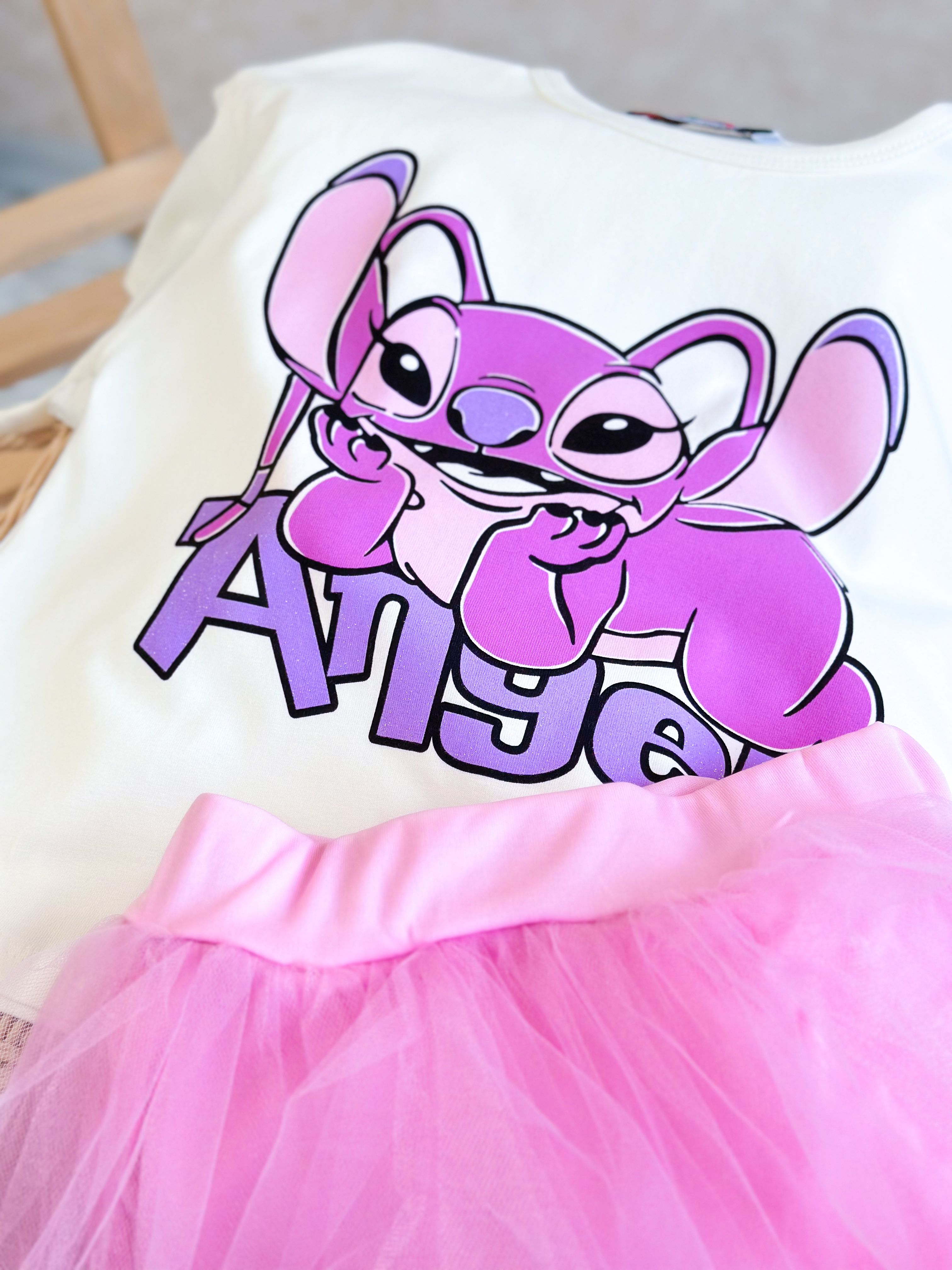 Tütü Etekli Stitch Takım-Pink