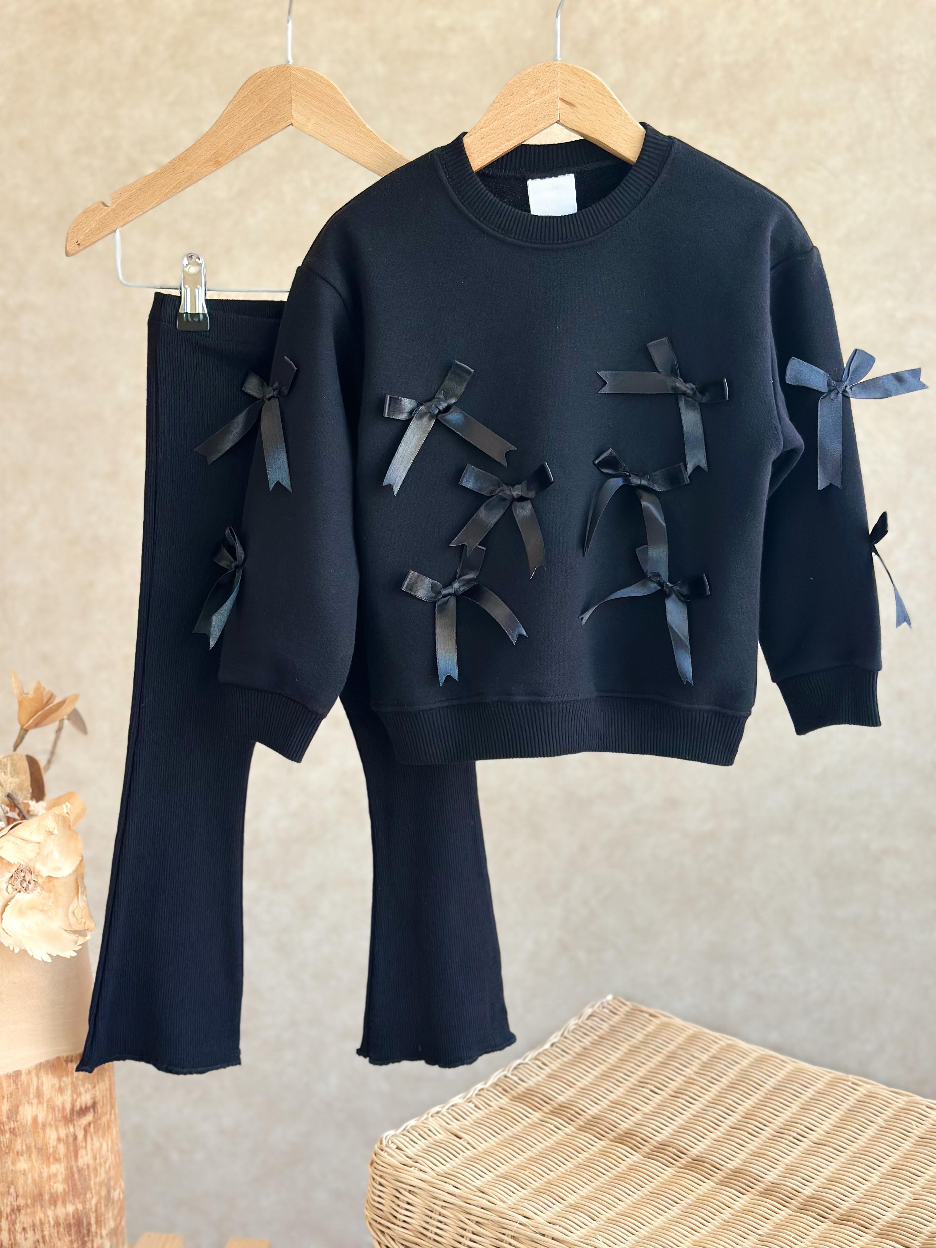 BLACK RIBBONY 3 Boyutlu Sweatshirt ve İspanyol Paça Tayt Takım