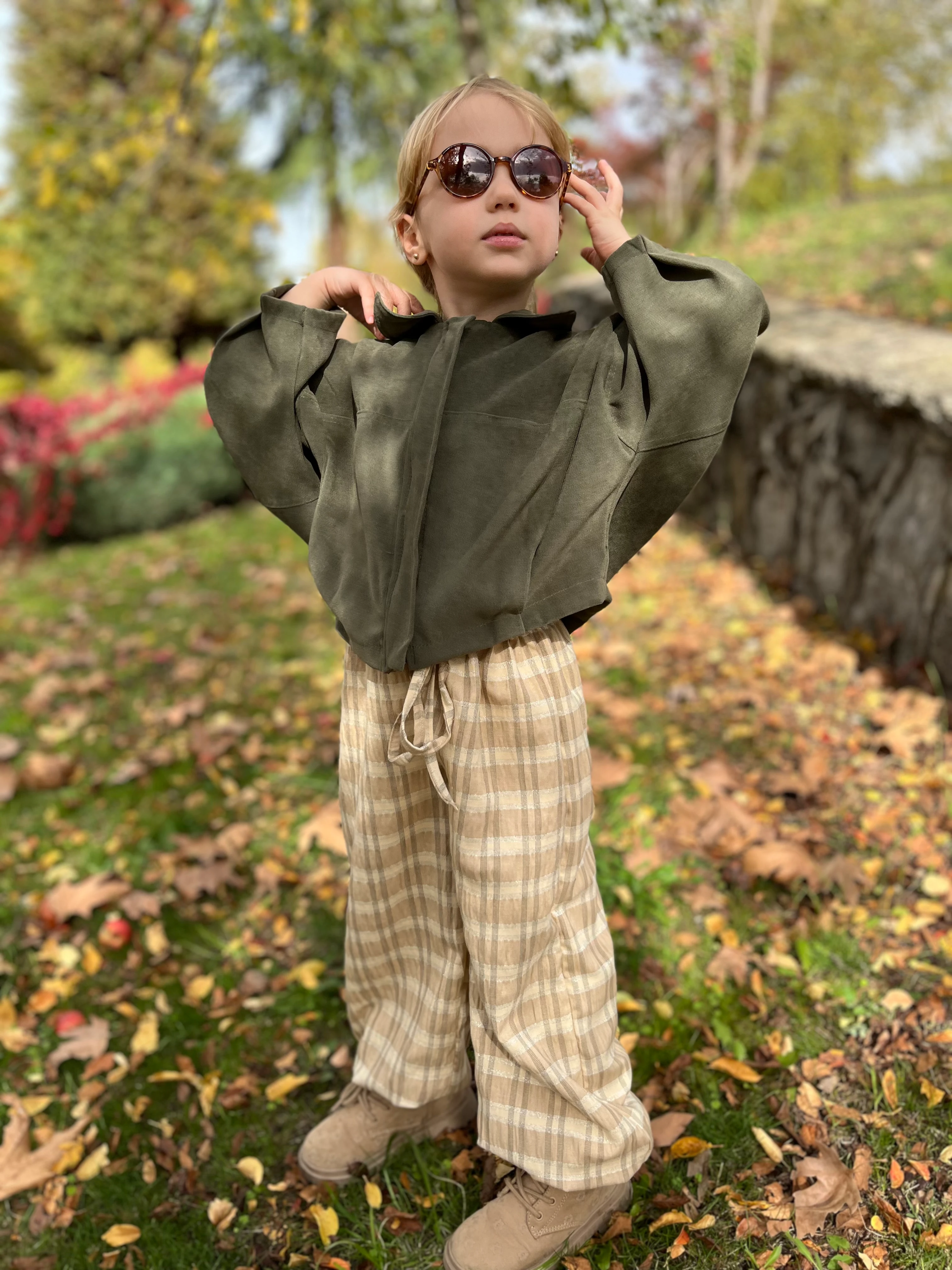 ADA Süet Görünümlü Bomber Ceket ve Gofre Pantolon Kız Çocuk Takım