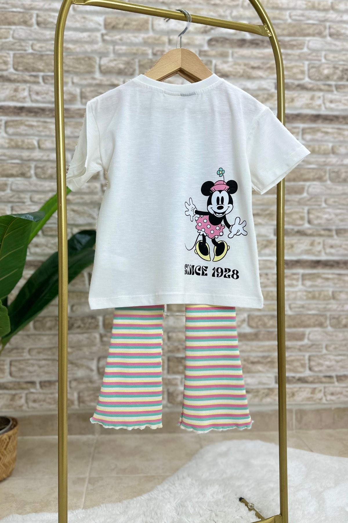 Minnie Çizgili Fitilli Tayt Takım