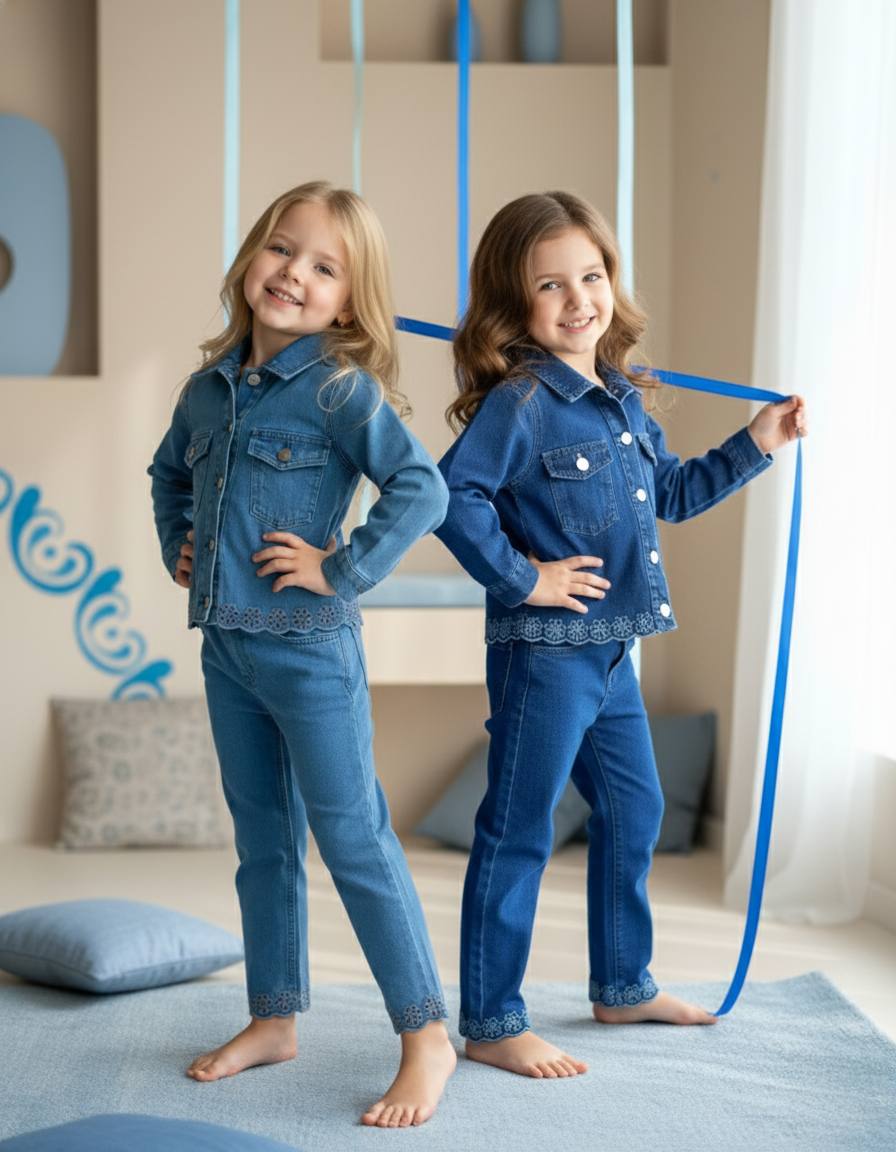 Yeni Sezon Nakış Detaytlı Kot Denim Takım