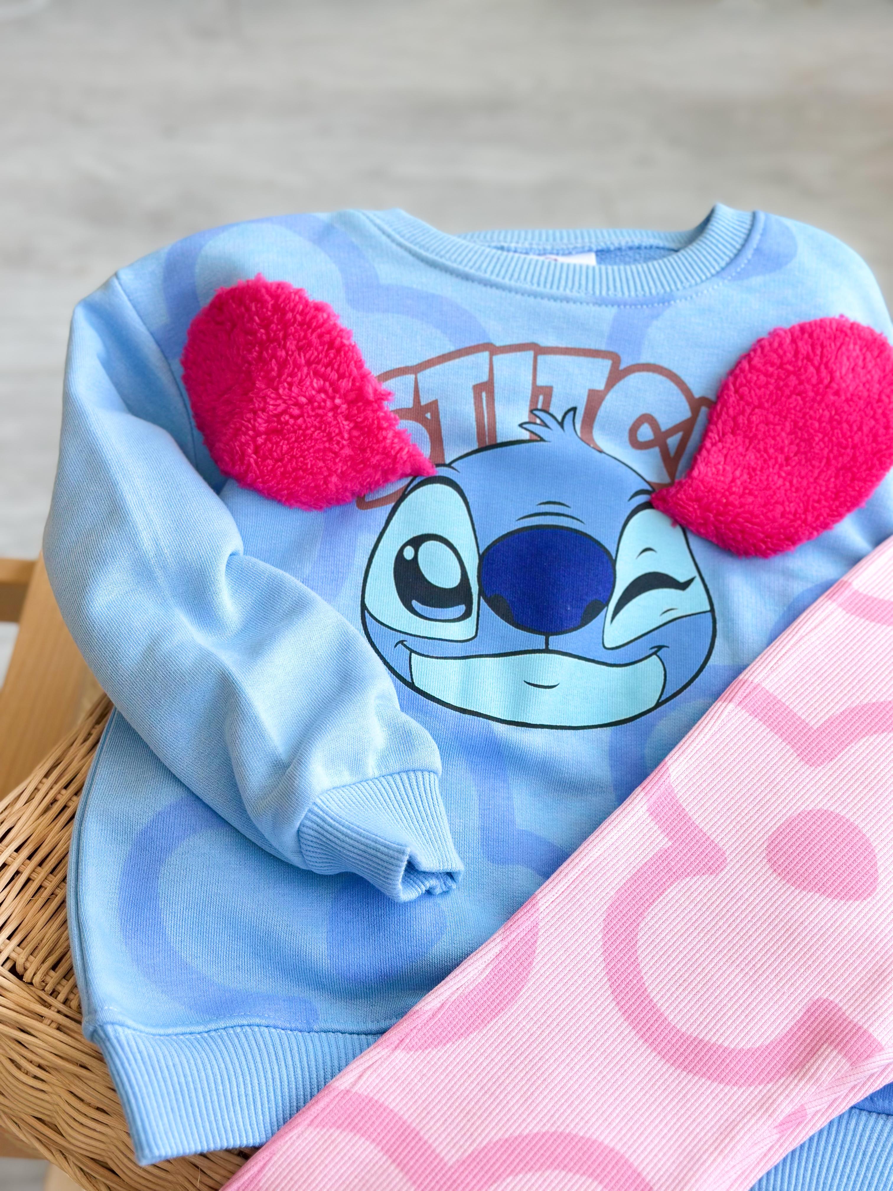 LİO&STİTCH Peluş Kulak Detaylı Sweatshirt ve İspanyol Paça Tayt Takım