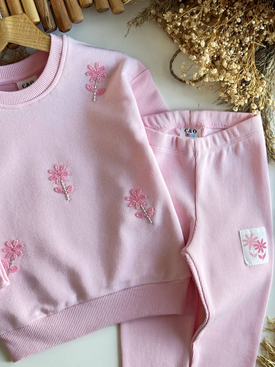 Boncuk Nakışlı Sweatshirt ve Tayt Takım