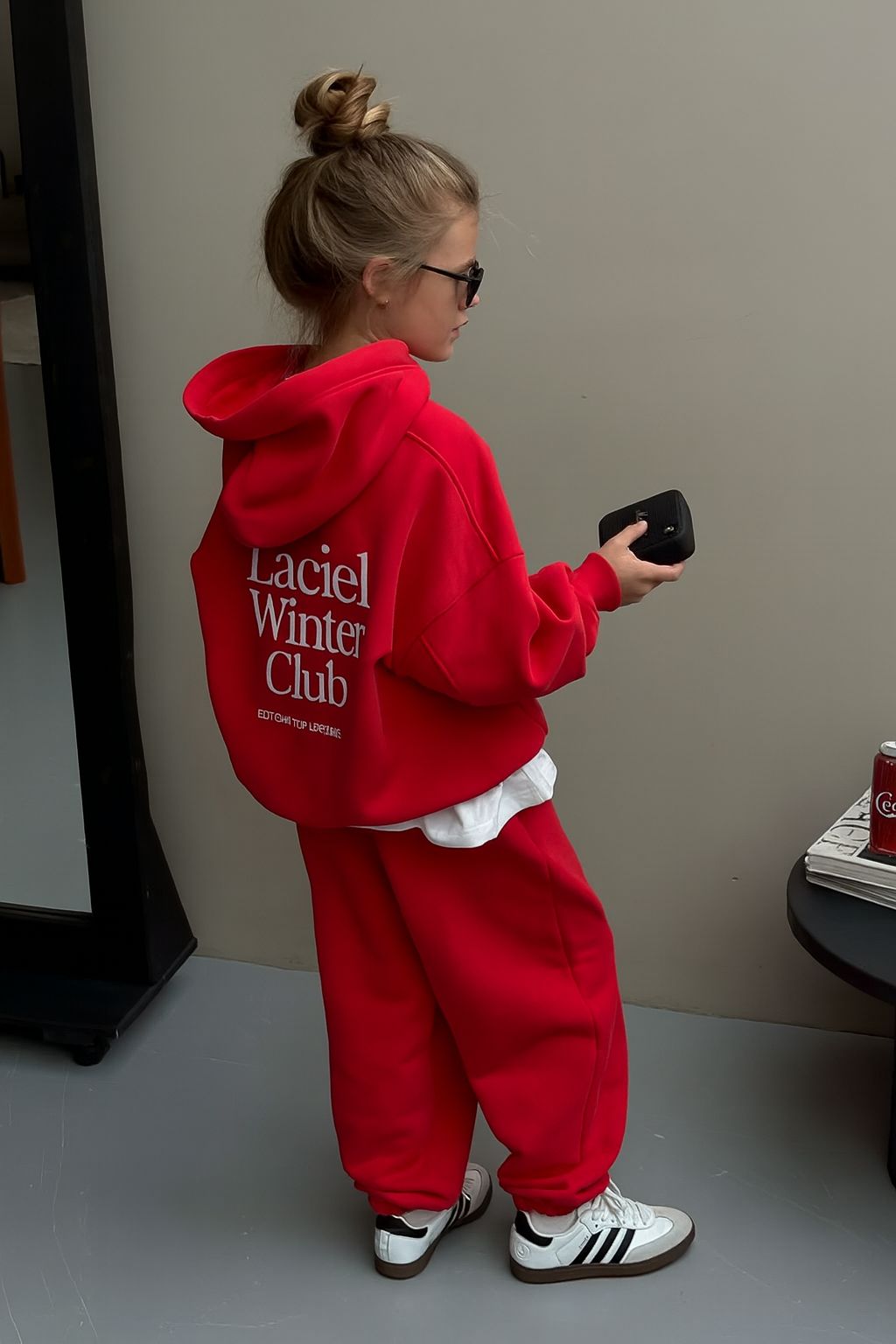Winter Club Baskılı Kapüşonlu Sweatshirt ve Eşofman Takım-Kırmızı