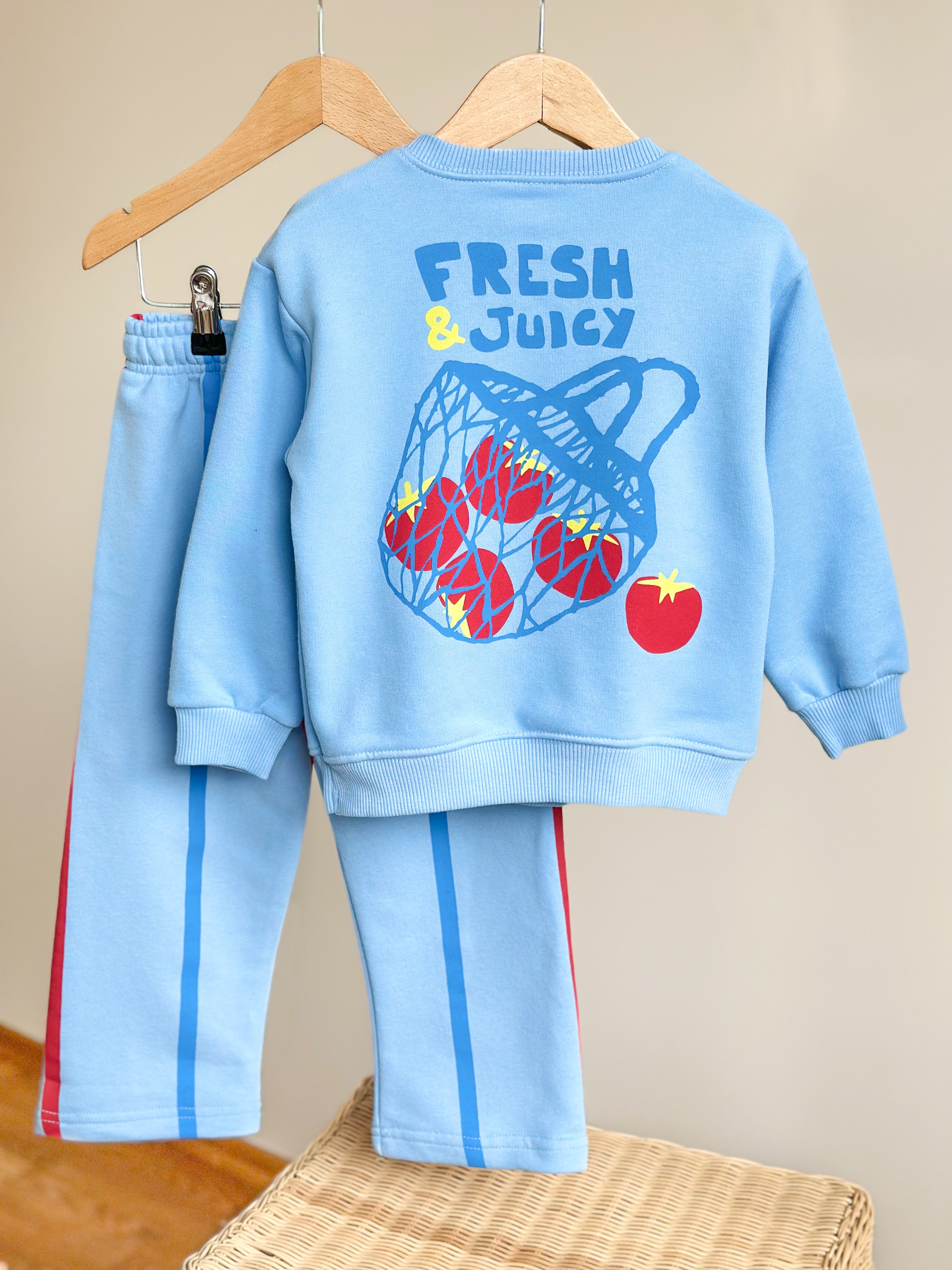 FRESH & JUİCY BASKILI Sweatshirt ve 3 İplik Alt Eşofman Takım-Mavi